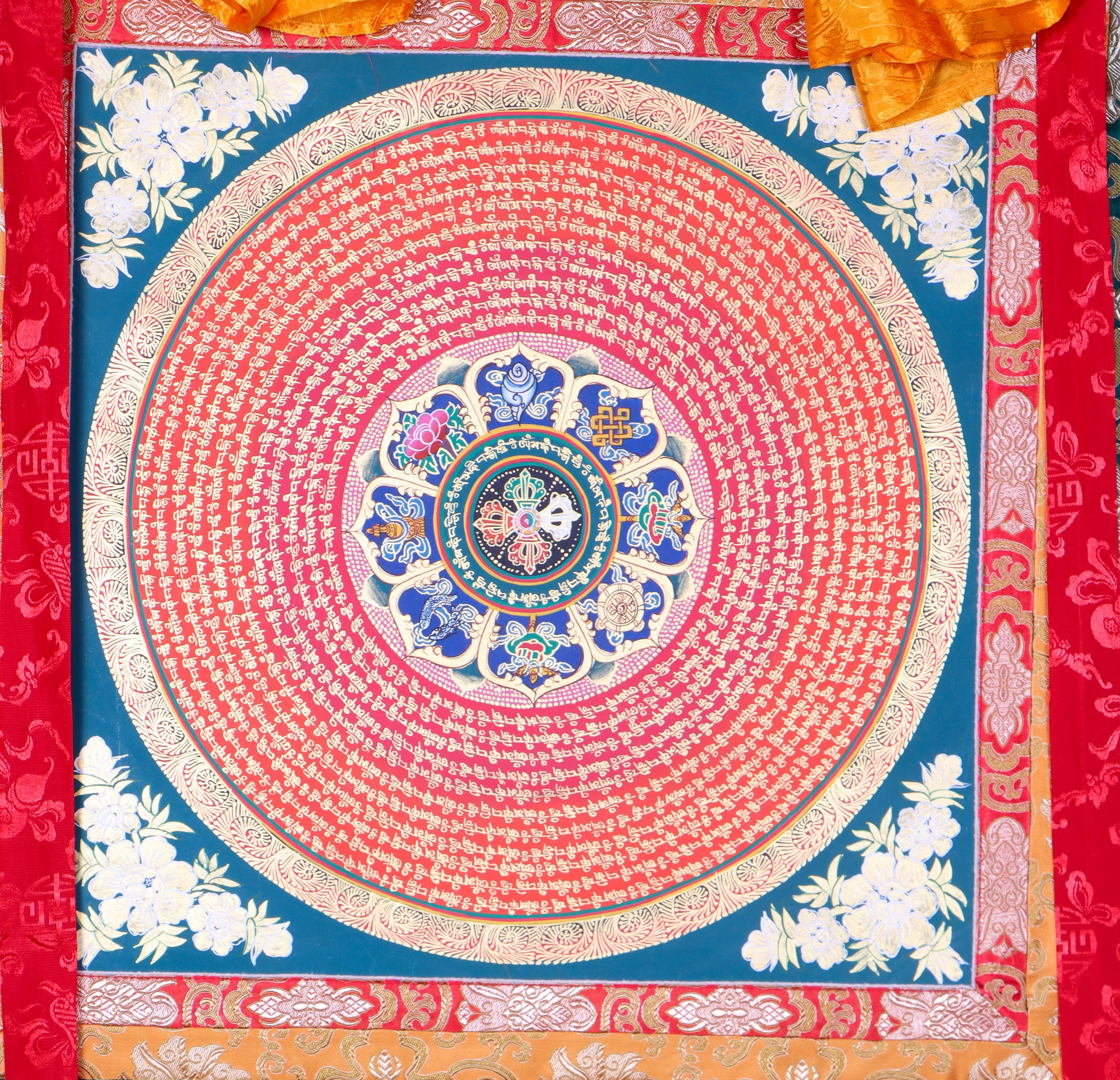 Mantra Mandala Brocade Thangka - Tibetan Handpainted Art