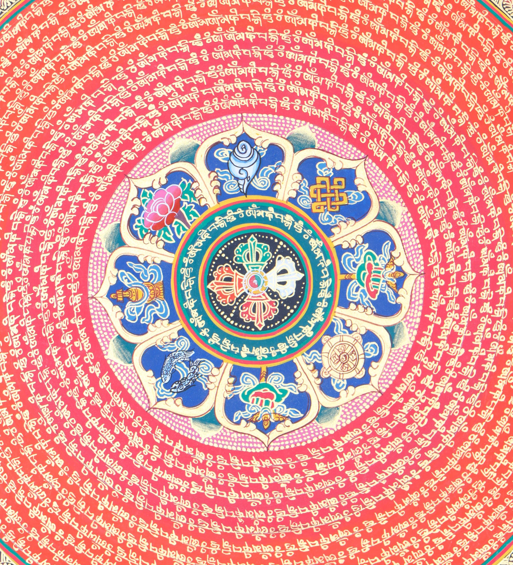 Mantra Mandala Brocade Thangka - Tibetan Handpainted Art
