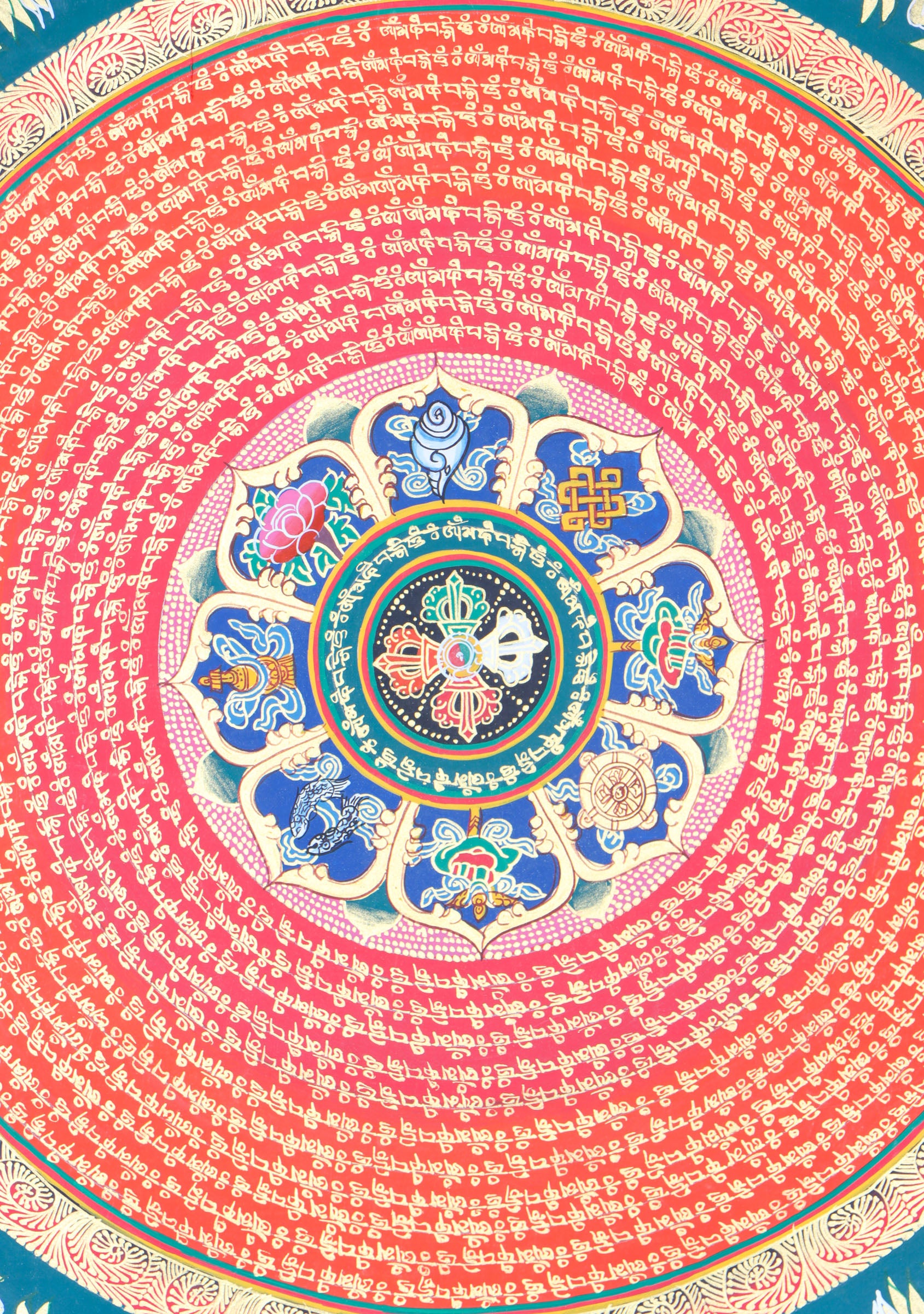 Mantra Mandala Brocade Thangka - Tibetan Handpainted Art