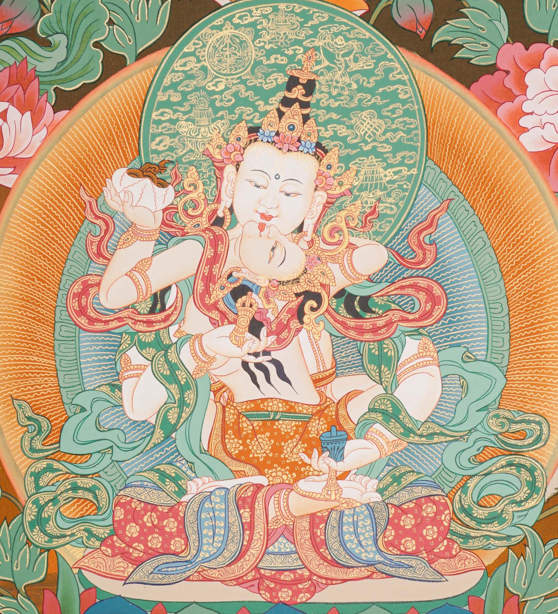 Vajrasattwa Shakti Thangka Painting for prayer and meditation.