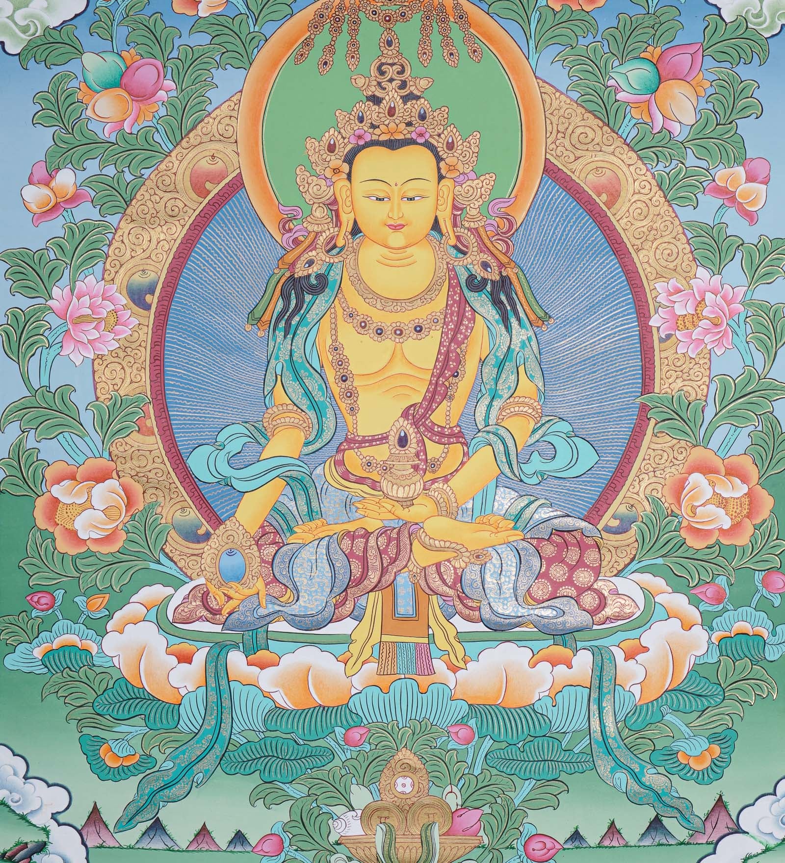 Beautiful Ratnasambhava Buddha Thangka Painting - Himalayas Shop