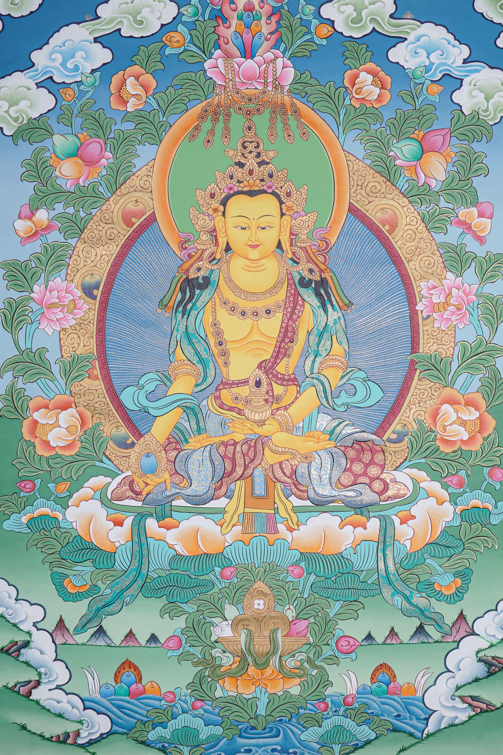 Beautiful Ratnasambhava Buddha Thangka Painting - Himalayas Shop