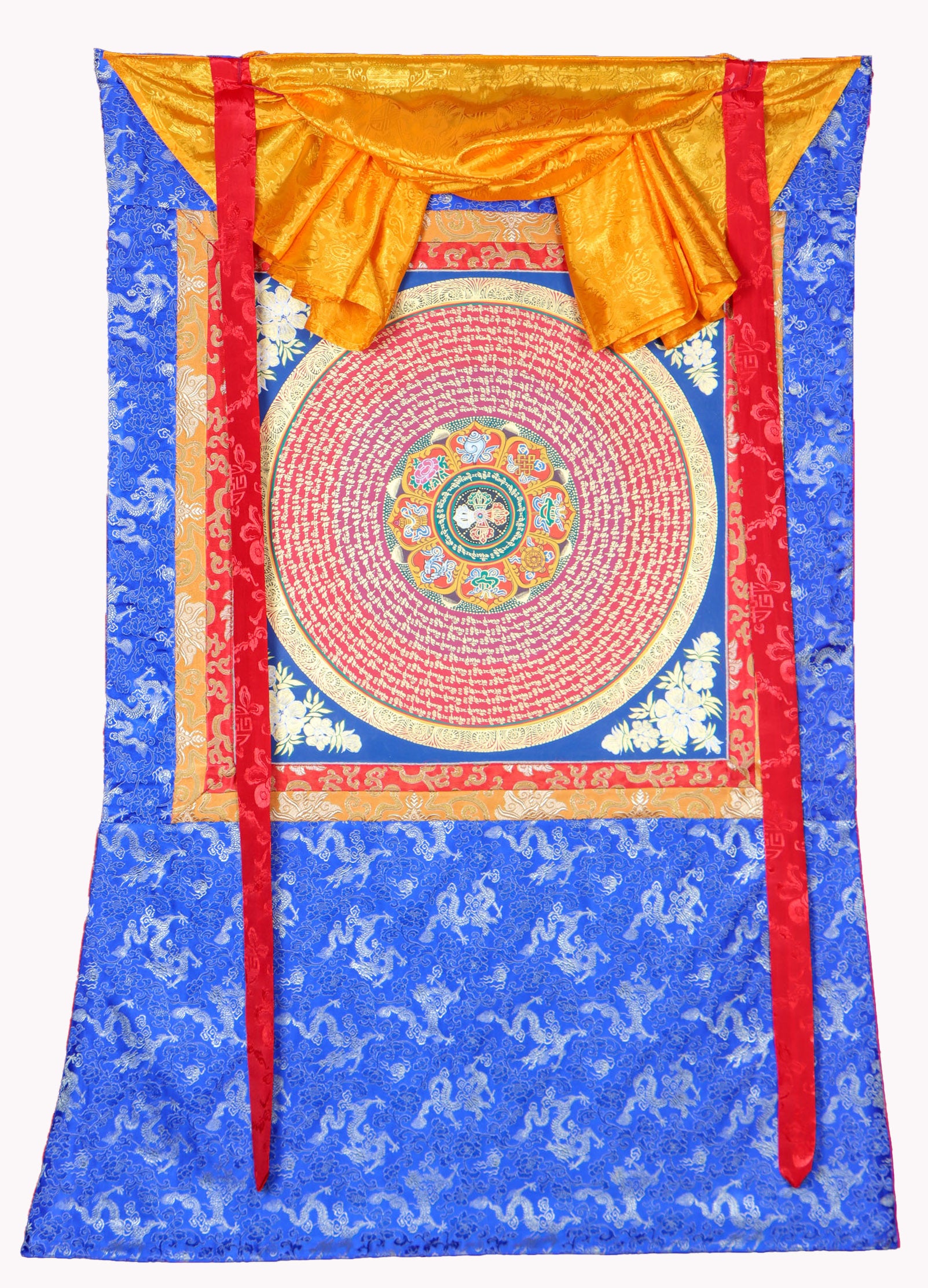 Mantra Mandala Brocade Thangka Painting  for good luck.