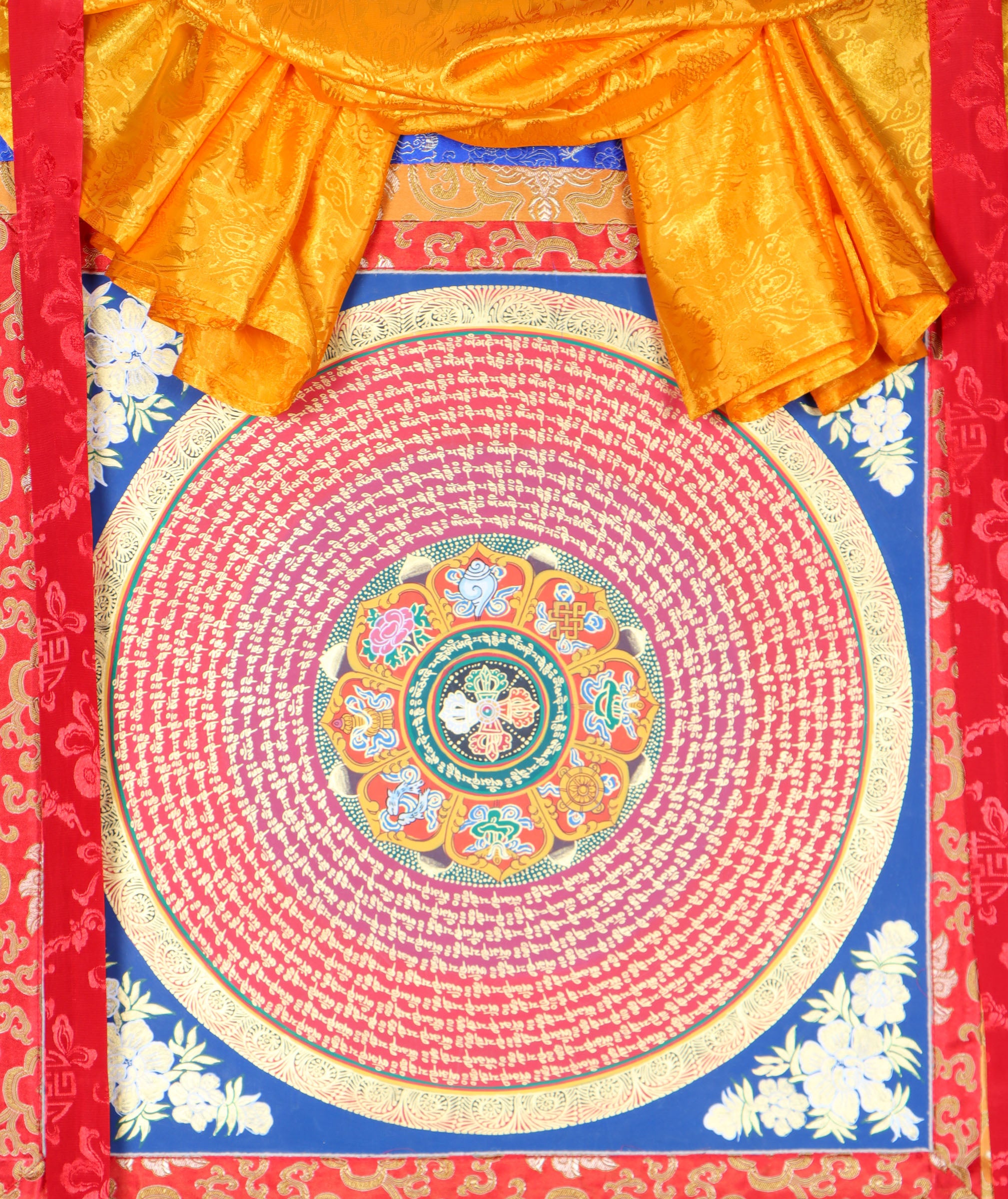 Mantra Mandala Brocade Thangka Painting for good luck.