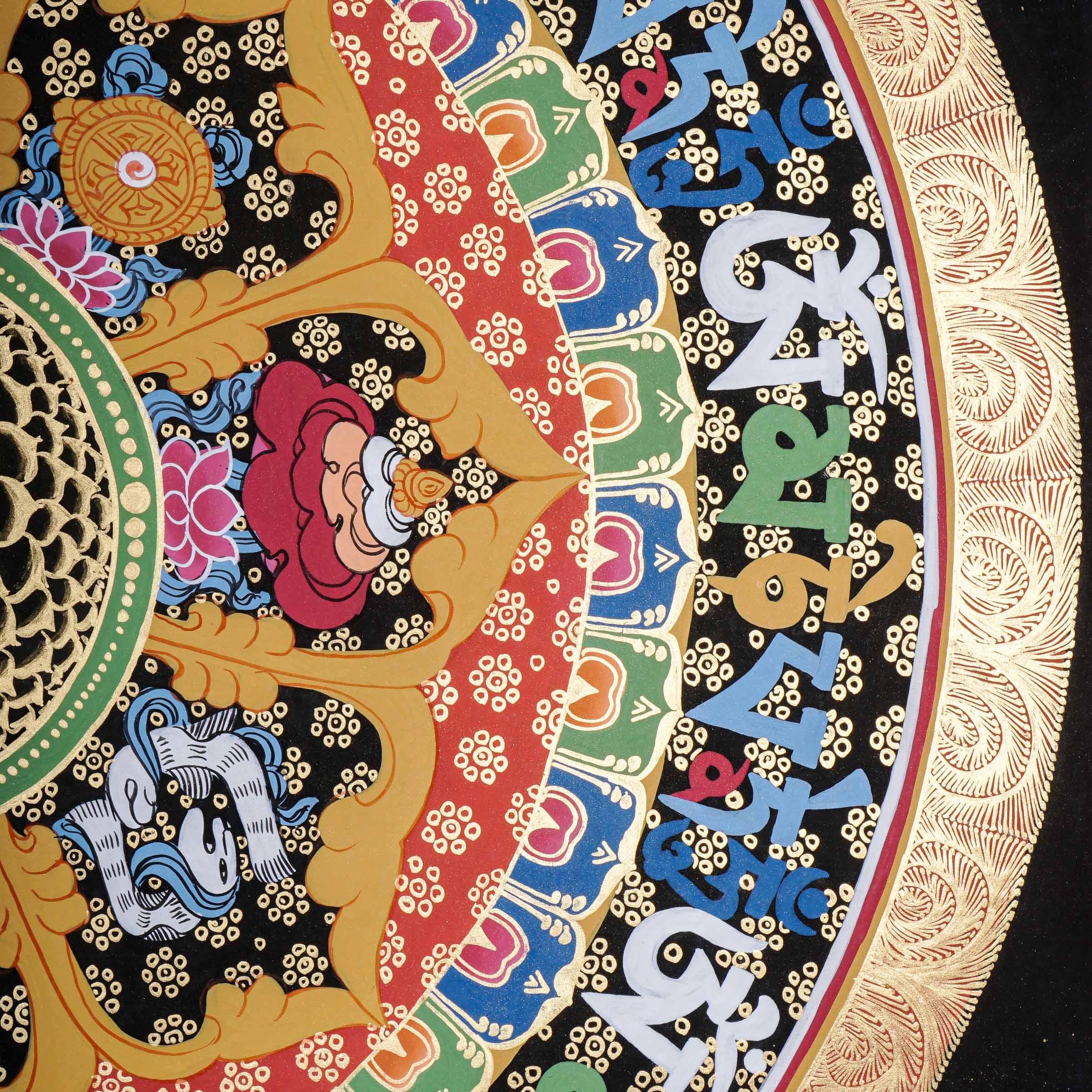 Handpainted Round Mandala Thangka for wall hanging decor.