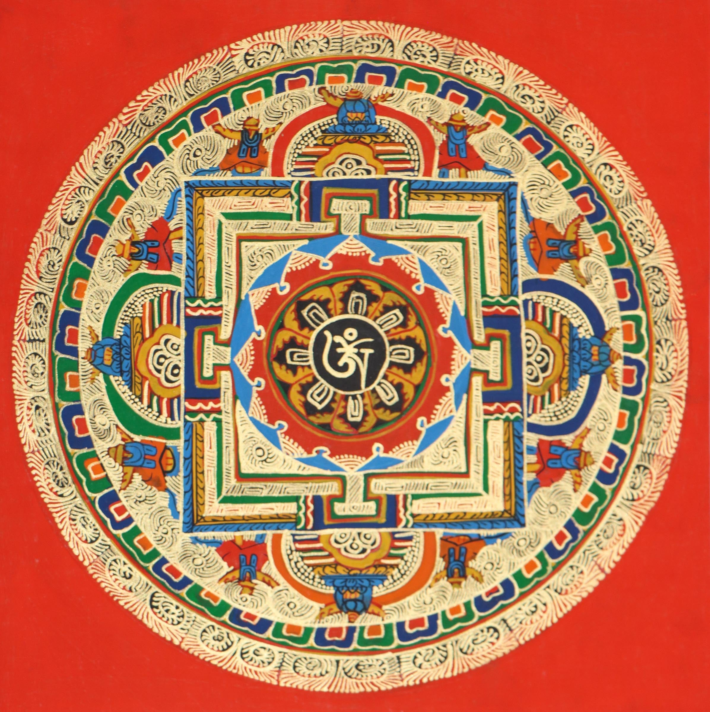 Round Mandala thangkas serve as a symbol of Buddhist teachings.