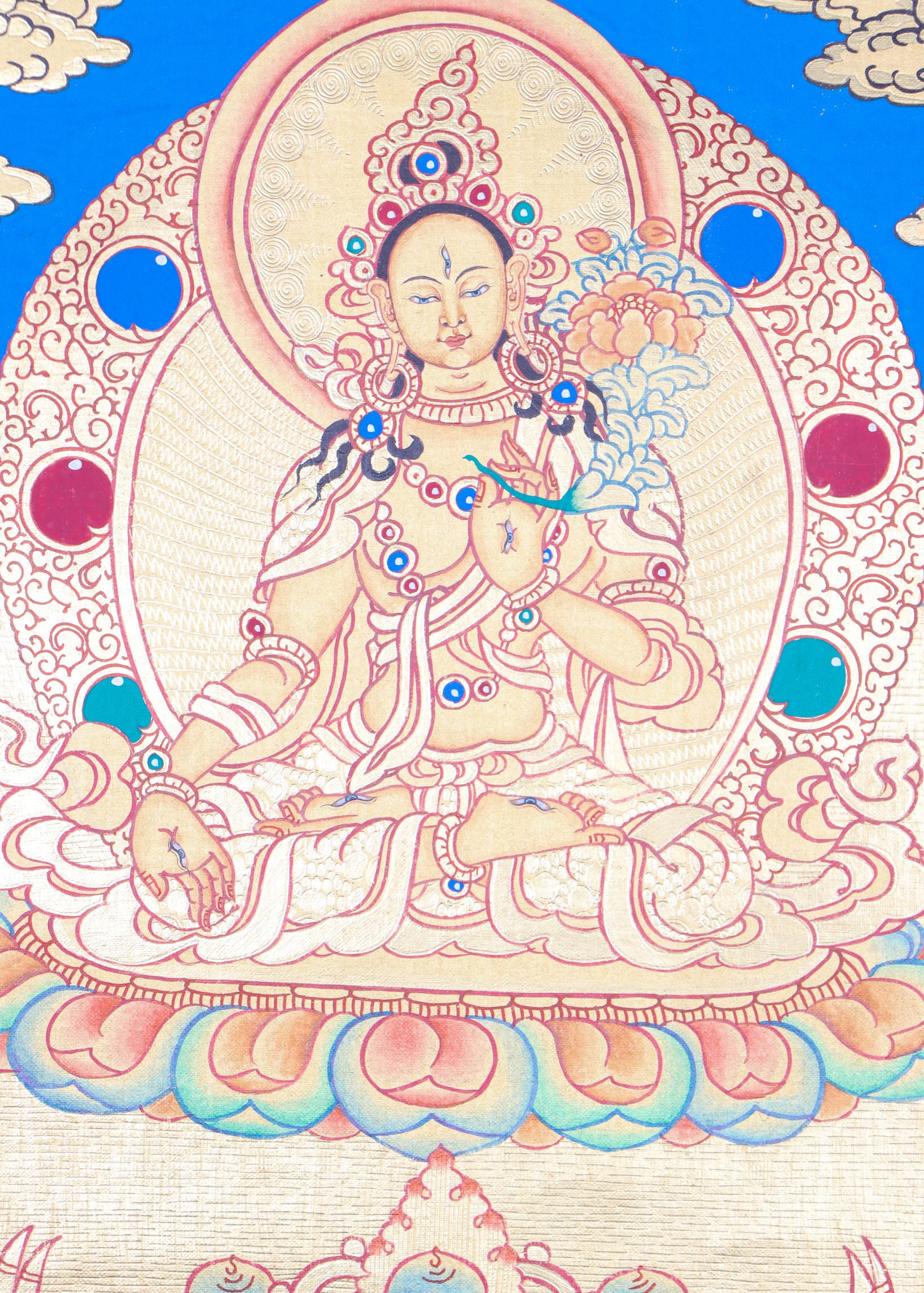 White Tara Thangka Painting is an ideal tool for meditative reflection.