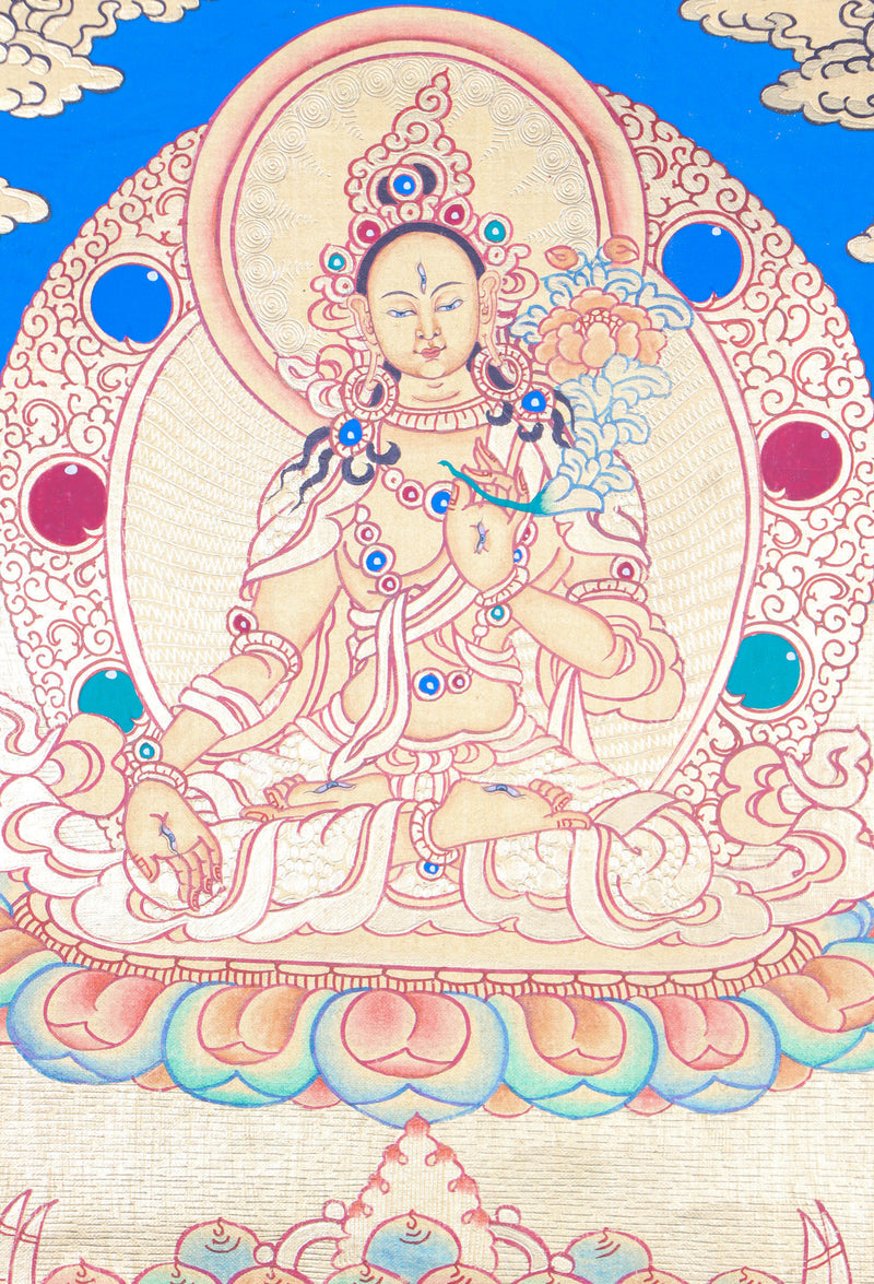 White Tara Thangka Painting is an ideal tool for meditative reflection.