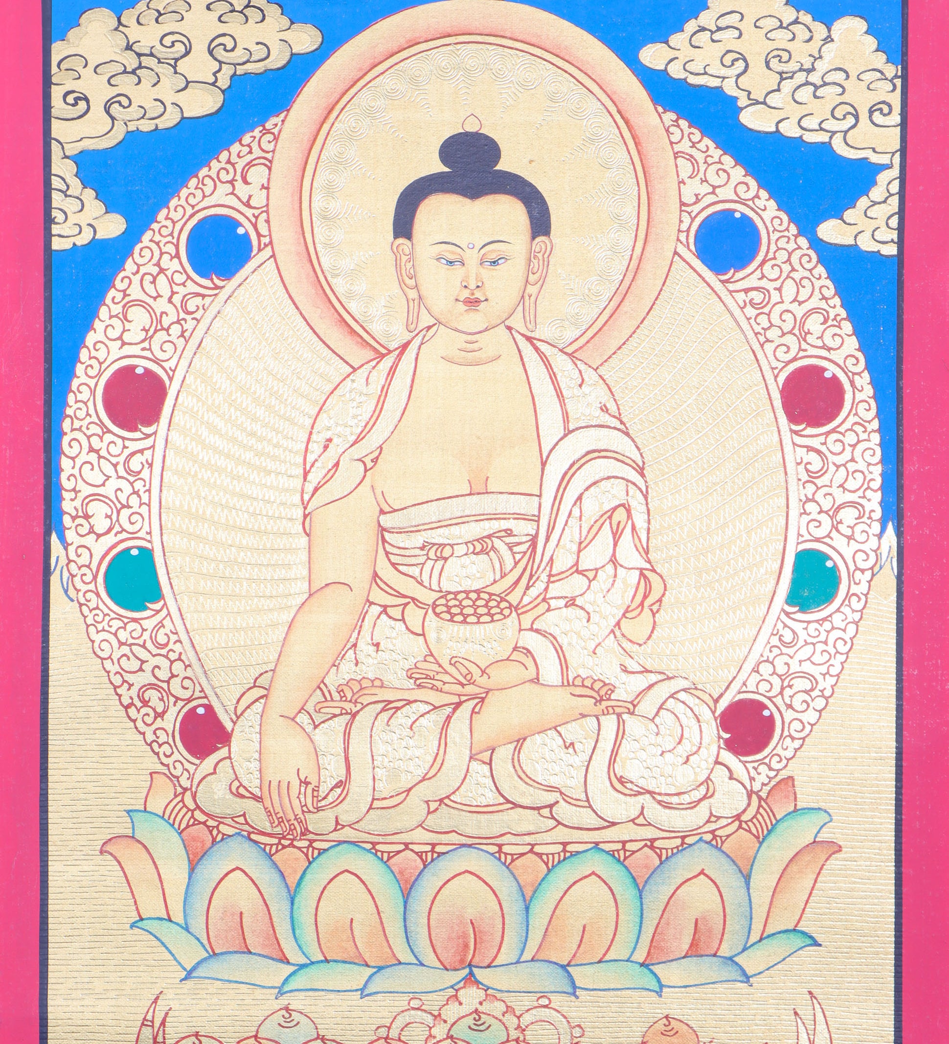 Shakyamuni Buddha Thangka promotes peace, devotion, and self-awareness.