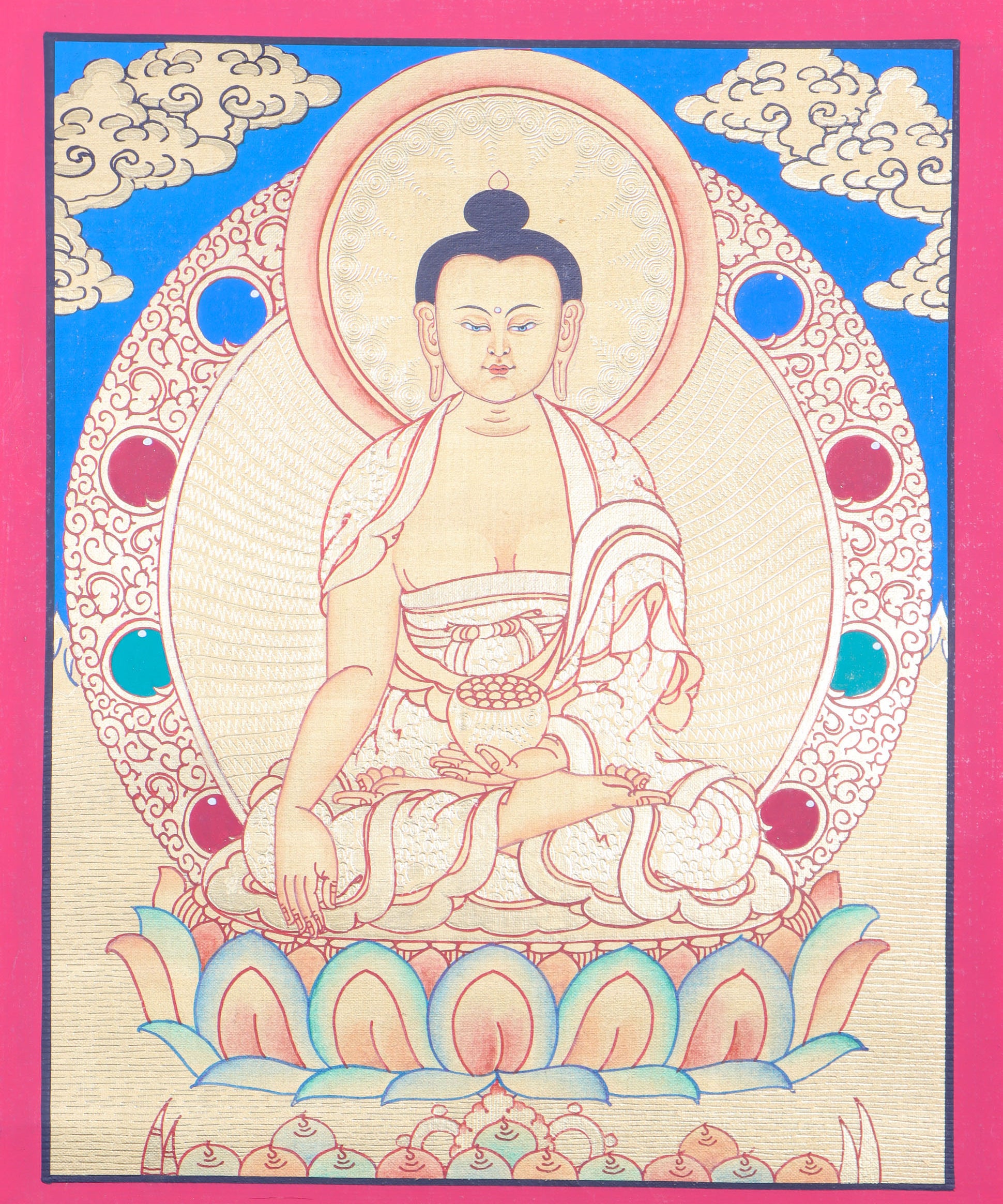 Shakyamuni Buddha Thangka promotes peace, devotion, and self-awareness.