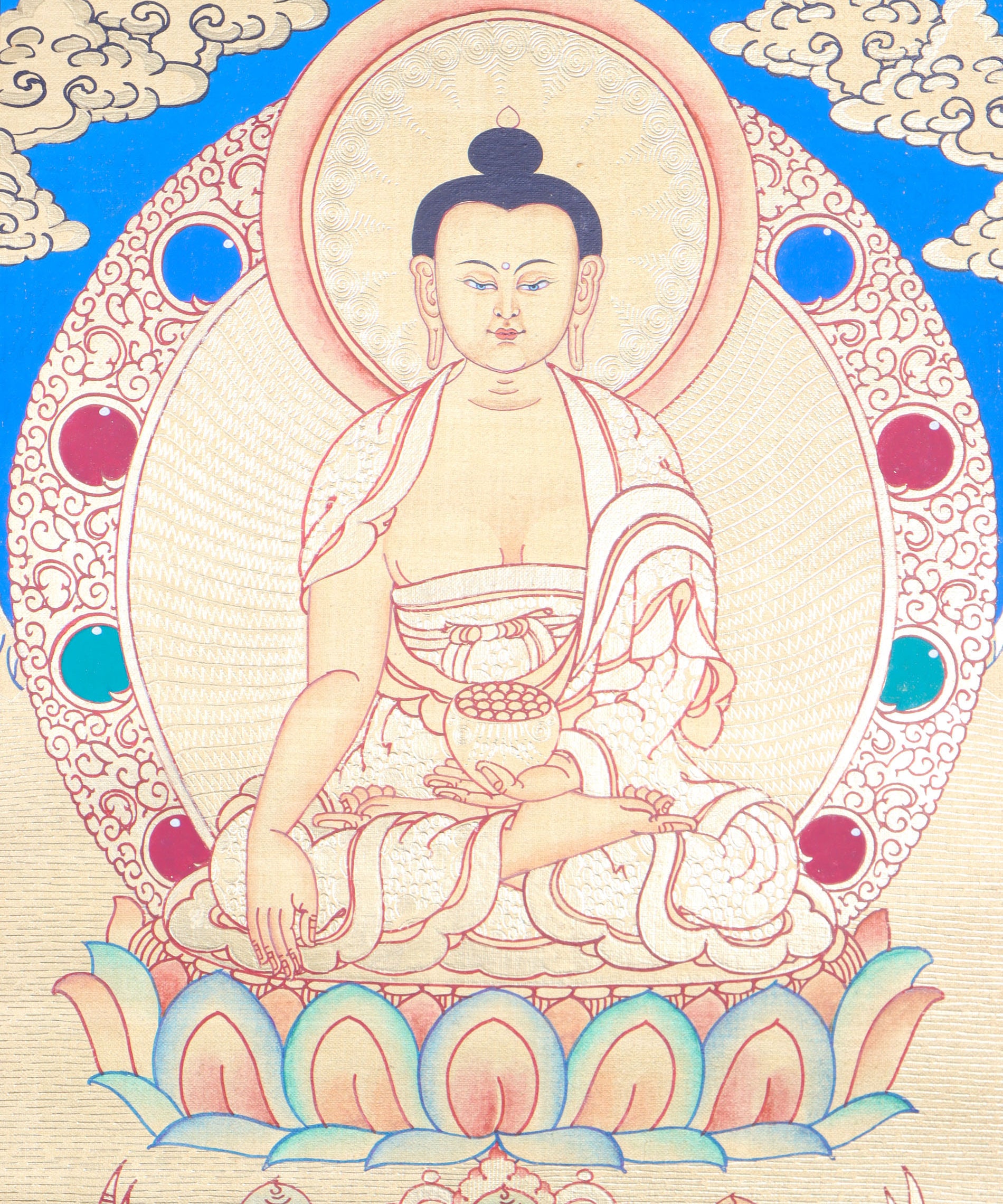 Shakyamuni Buddha Thangka promotes peace, devotion, and self-awareness.