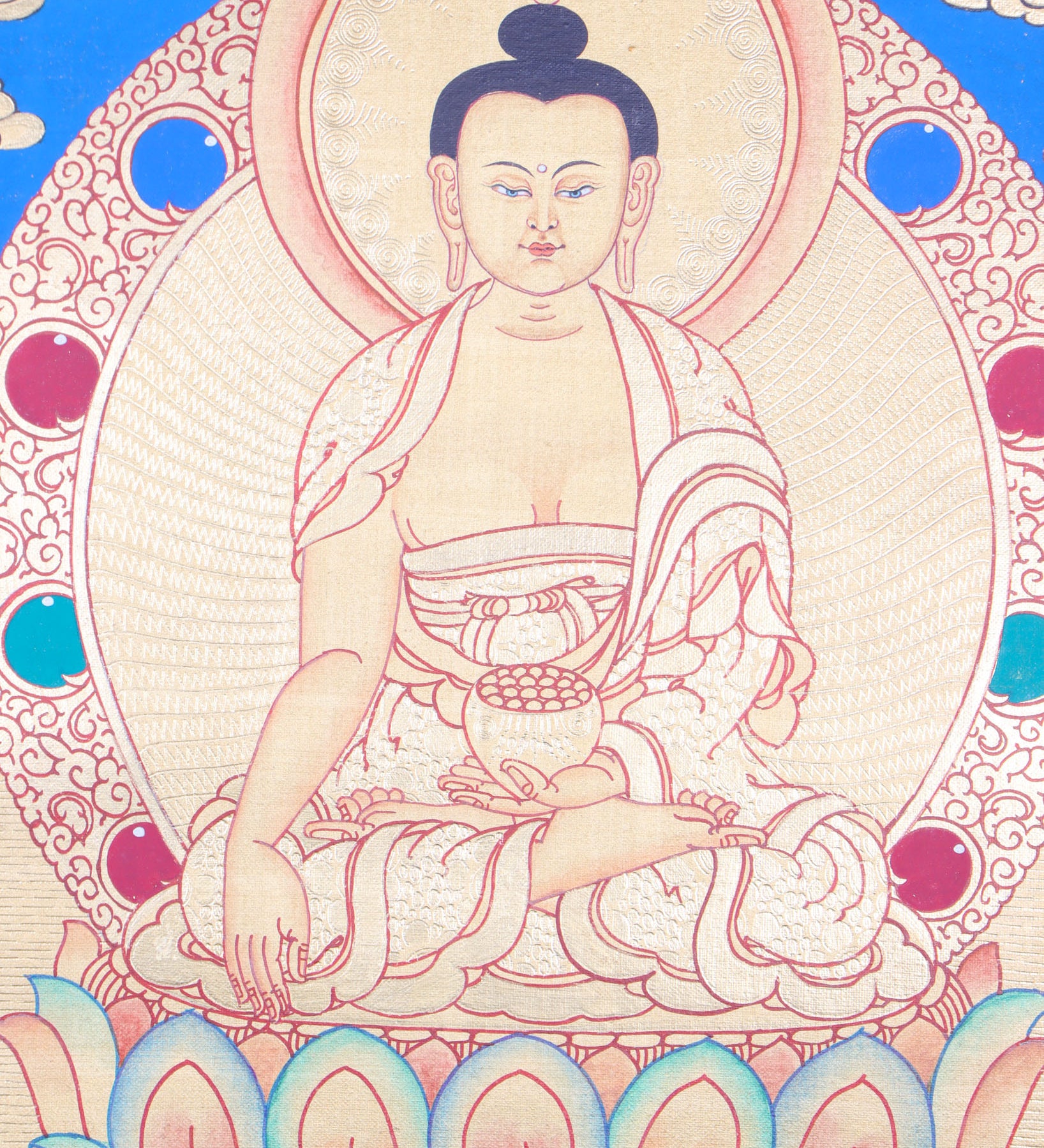 Shakyamuni Buddha Thangka promotes peace, devotion, and self-awareness.