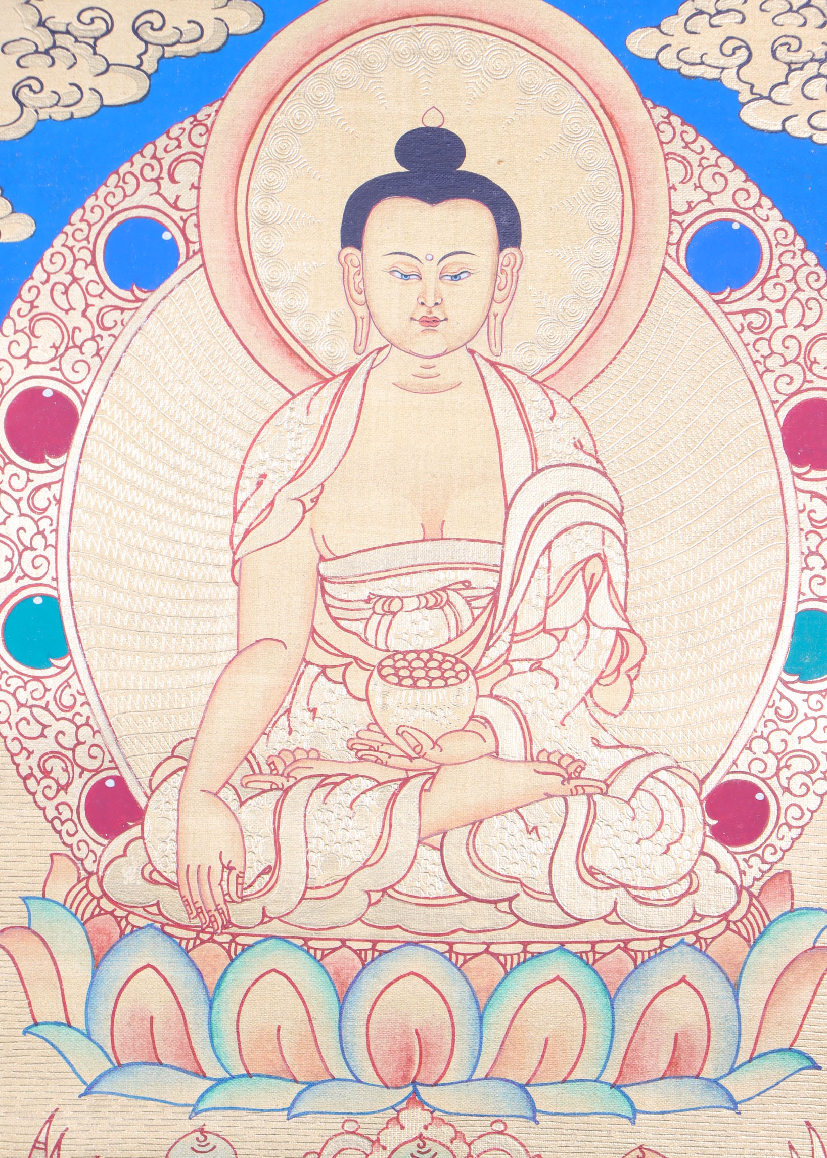 Shakyamuni Buddha Thangka promotes peace, devotion, and self-awareness.
