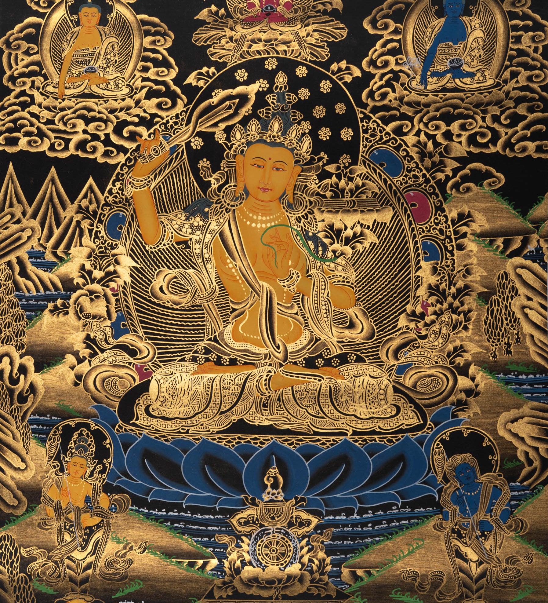 Manjushri Thangka - Sacred Tibetan Painting 