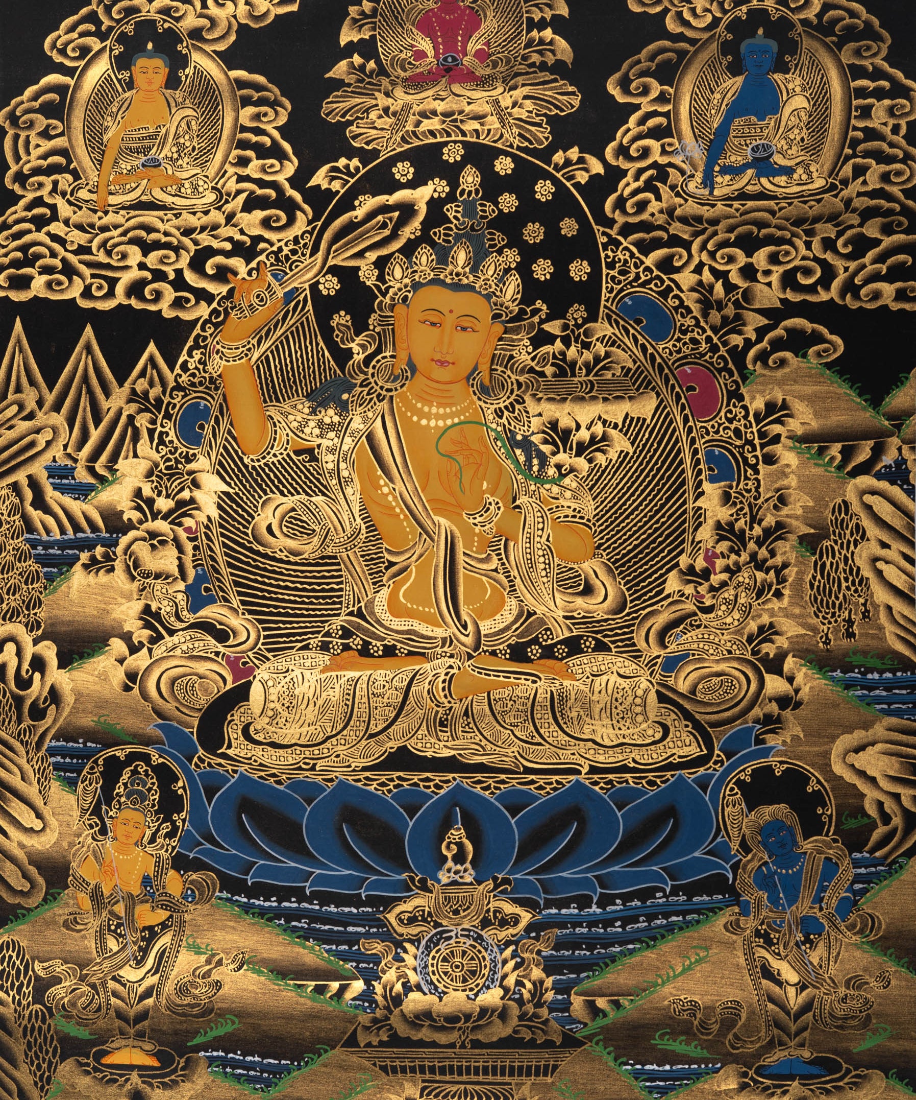 Manjushri Thangka - Sacred Tibetan Painting 