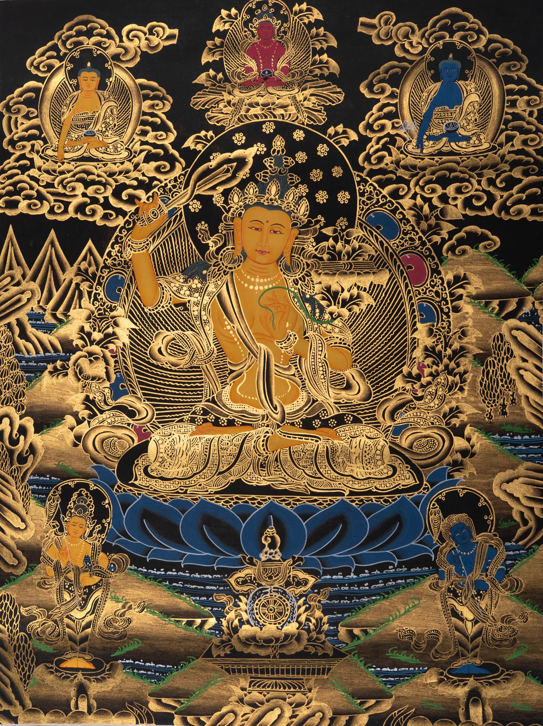 Manjushri Thangka - Sacred Tibetan Painting 