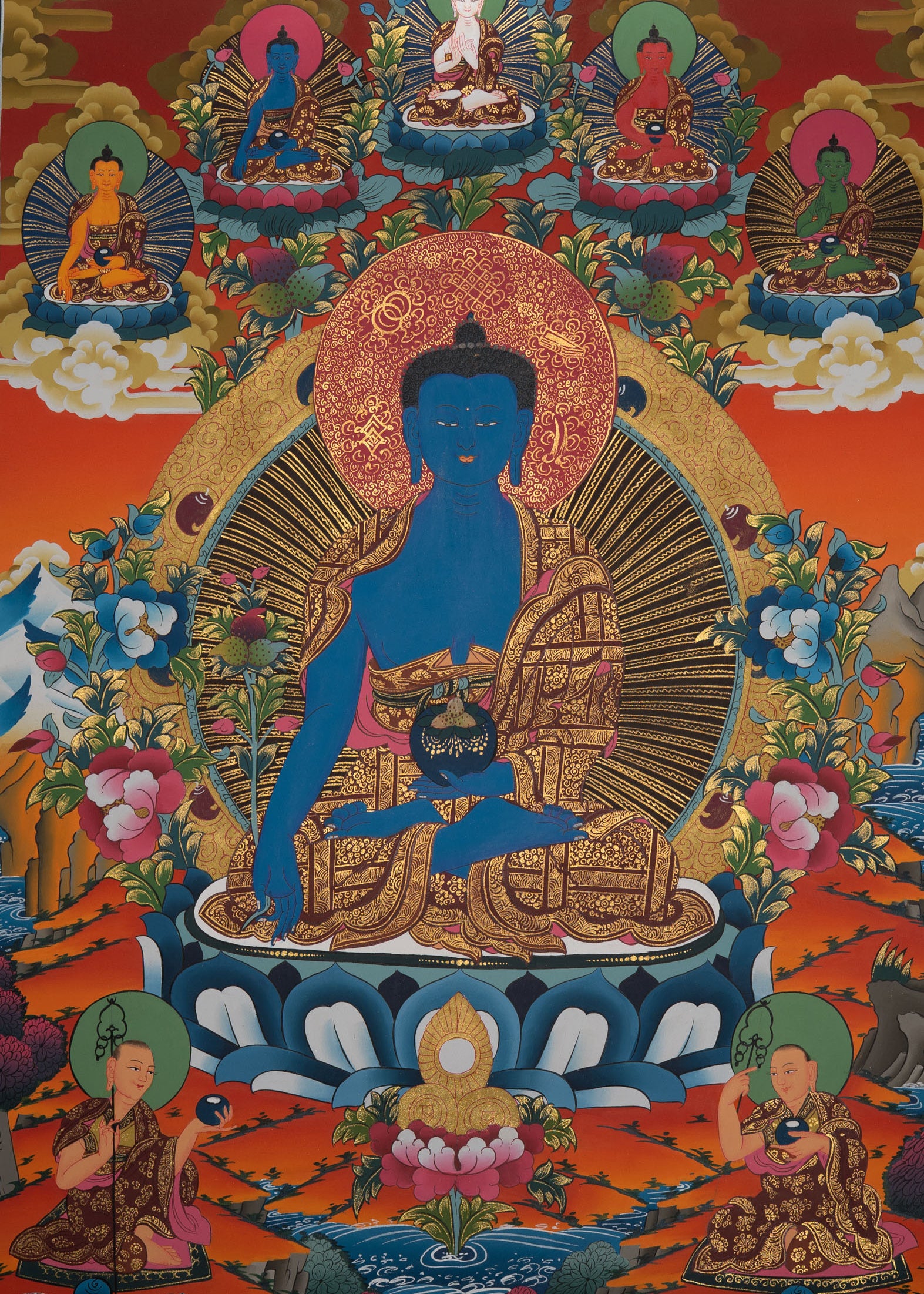Handpainted Medicine Buddha - Sacred Tibetan Thangka