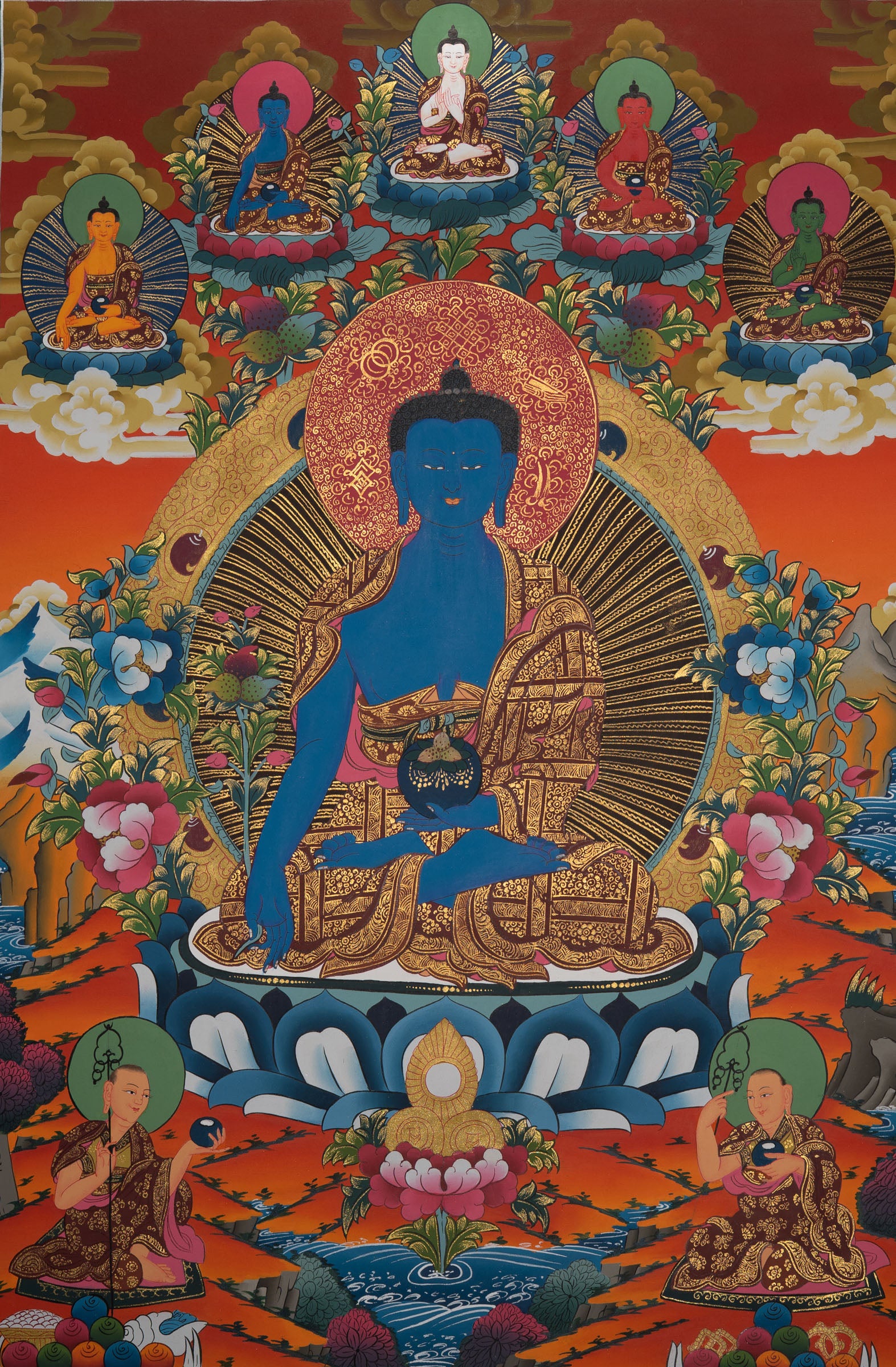 Handpainted Medicine Buddha - Sacred Tibetan Thangka