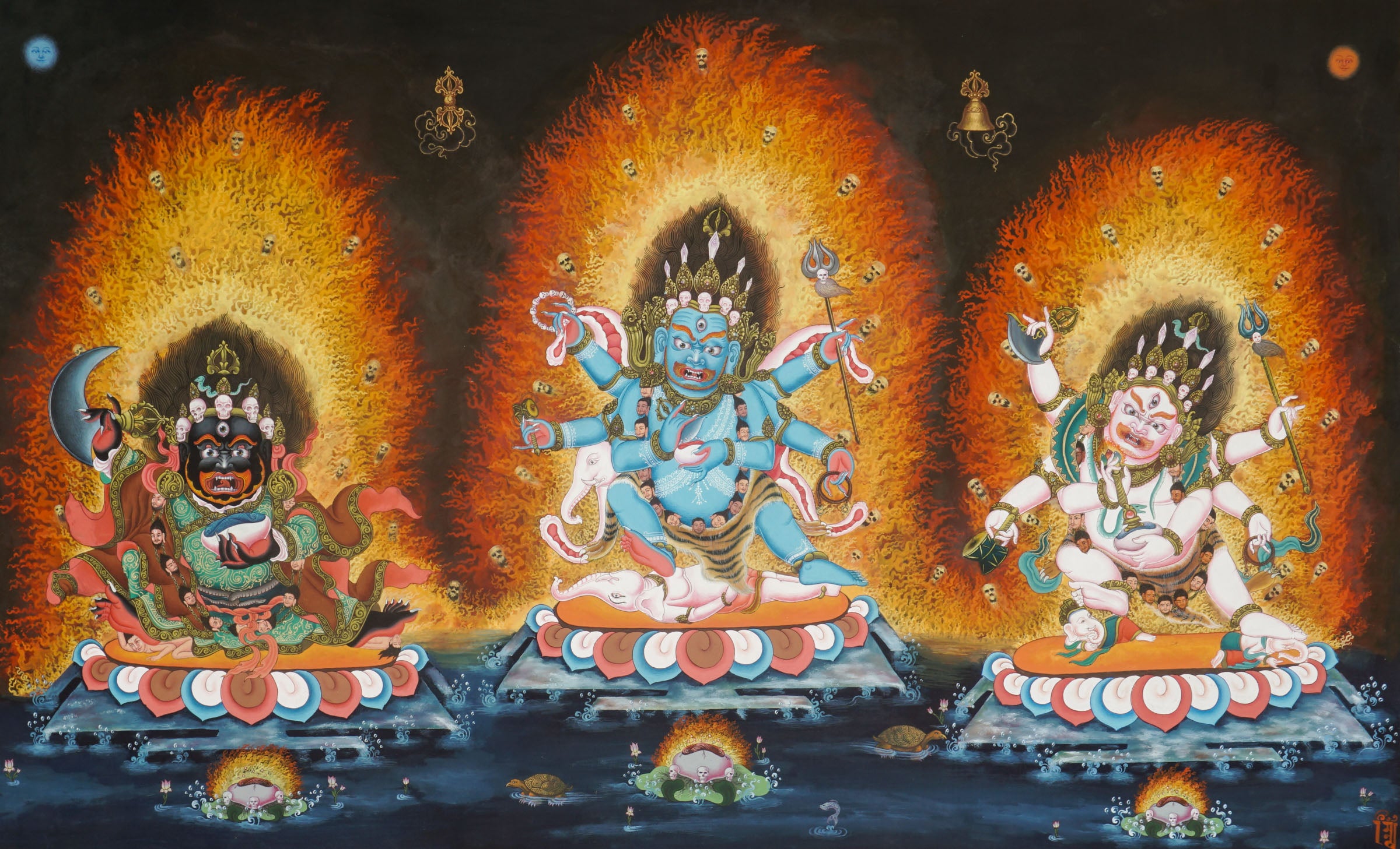 Three Mahakalas Thangka - Hand Painted Newari Art