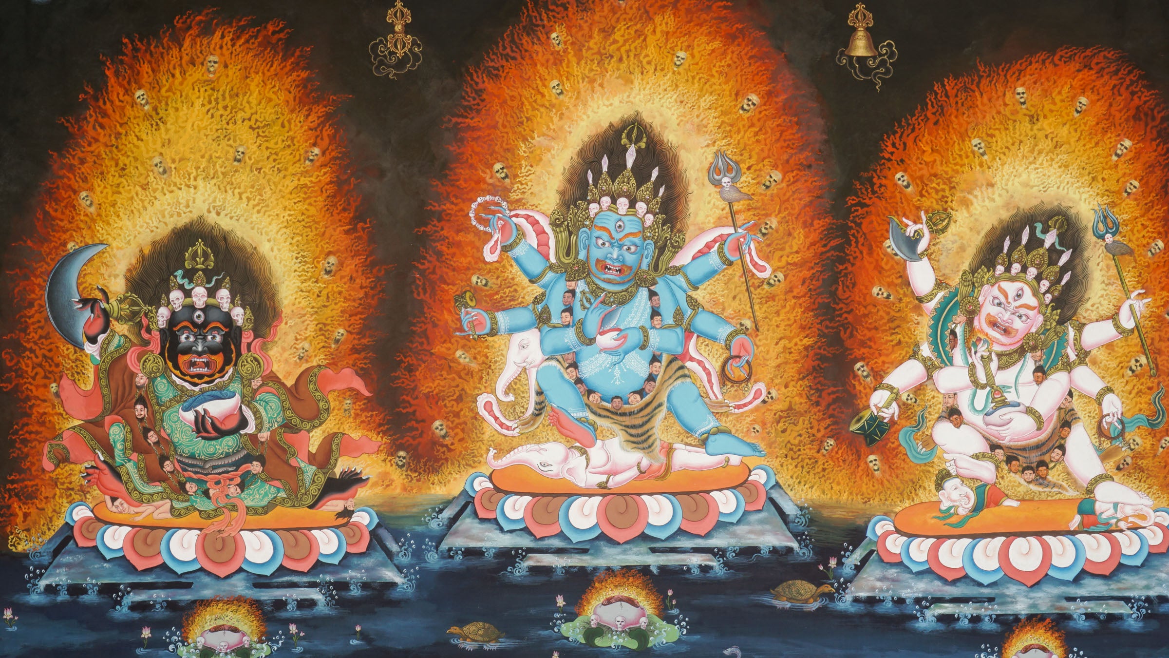 Three Mahakalas Thangka - Hand Painted Newari Art