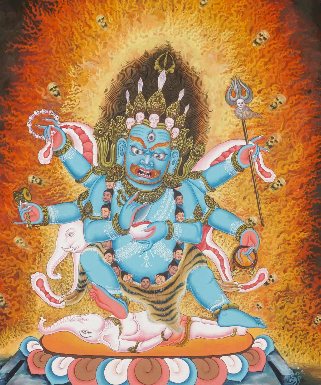 Three Mahakalas Thangka - Hand Painted Newari Art