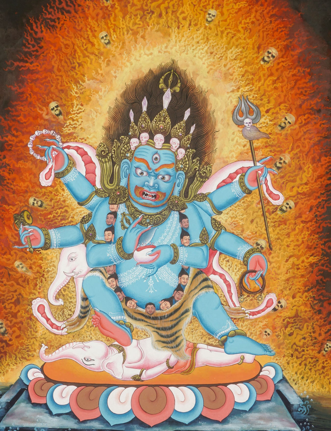 Three Mahakalas Thangka - Hand Painted Newari Art