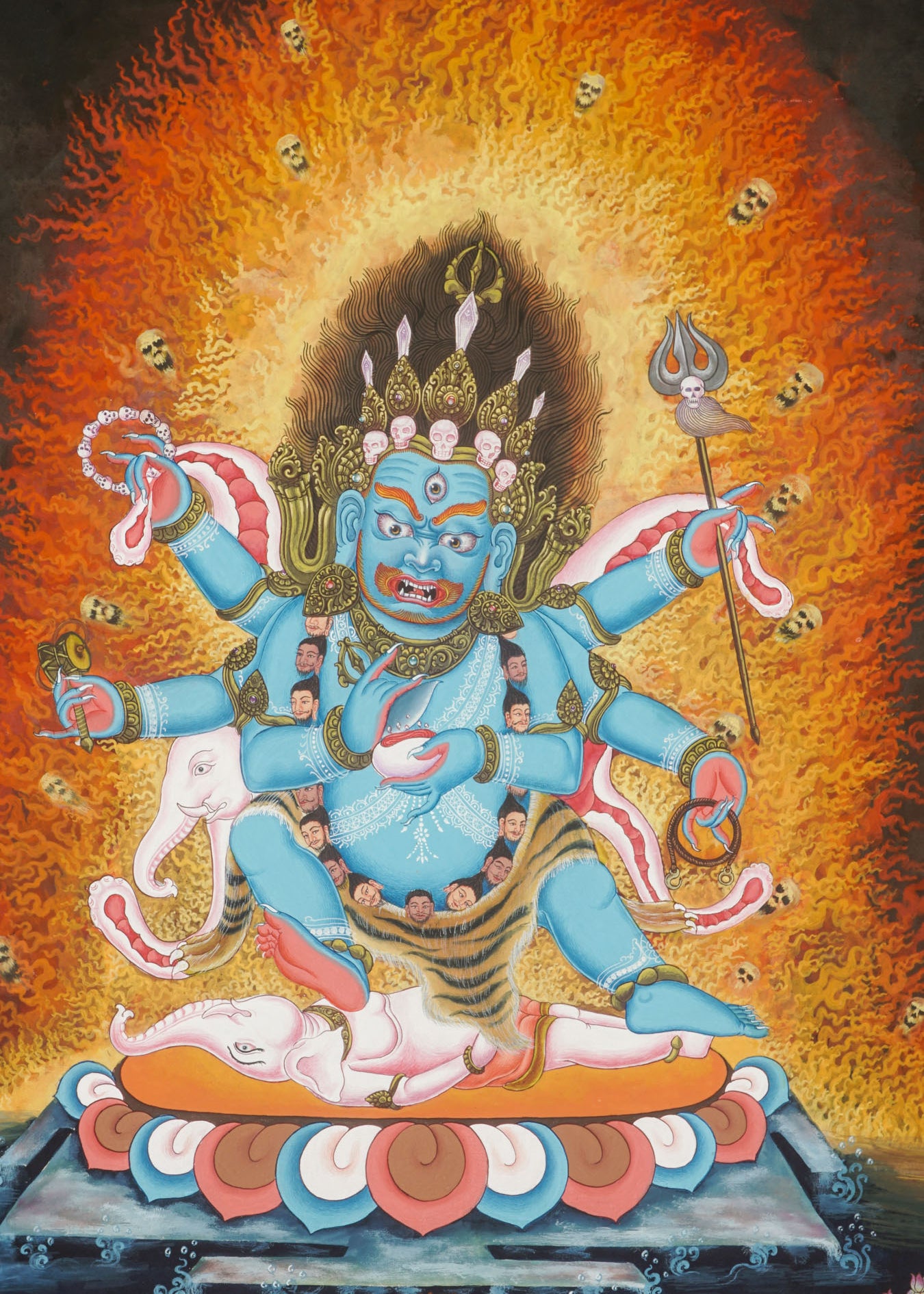 Three Mahakalas Thangka - Hand Painted Newari Art