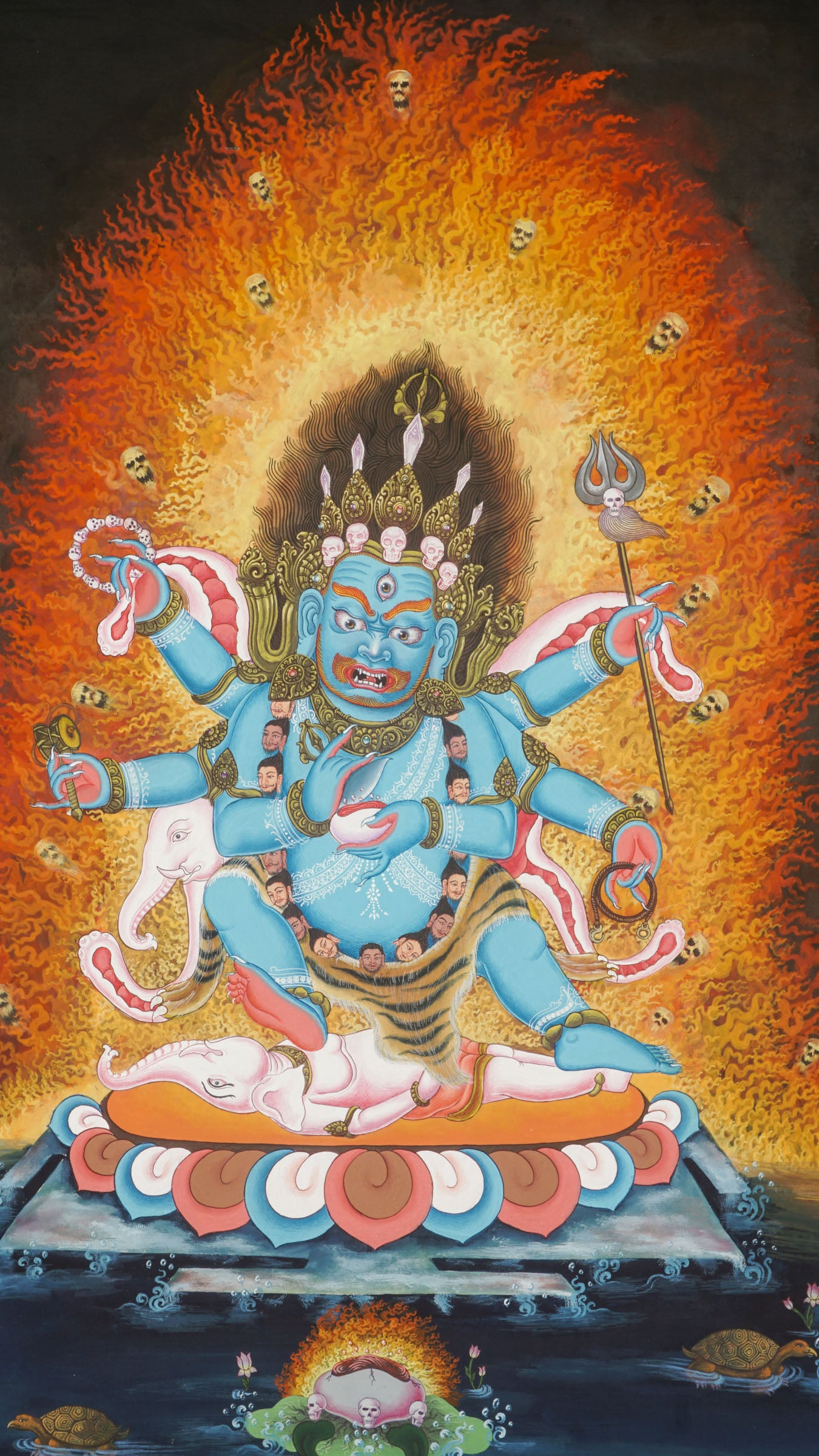 Three Mahakalas Thangka - Hand Painted Newari Art