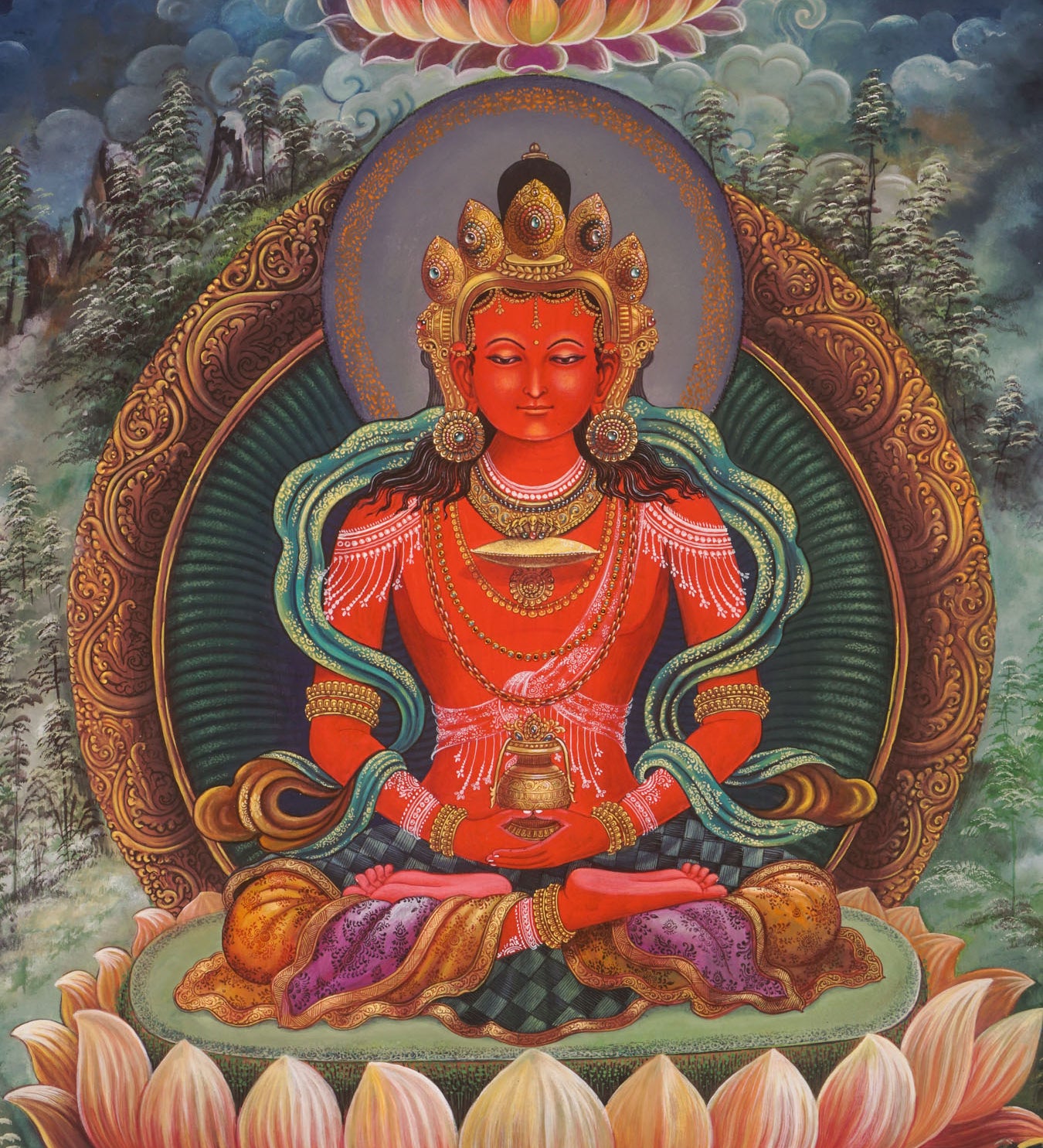 Newari Amitayus Buddha Thangka- Paubha Art