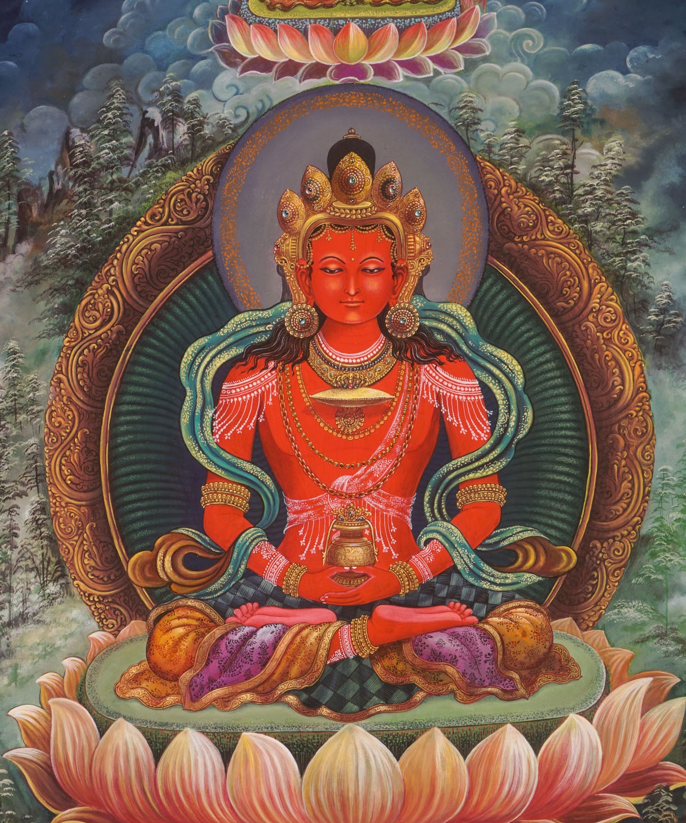 Newari Amitayus Buddha Thangka- Paubha Art