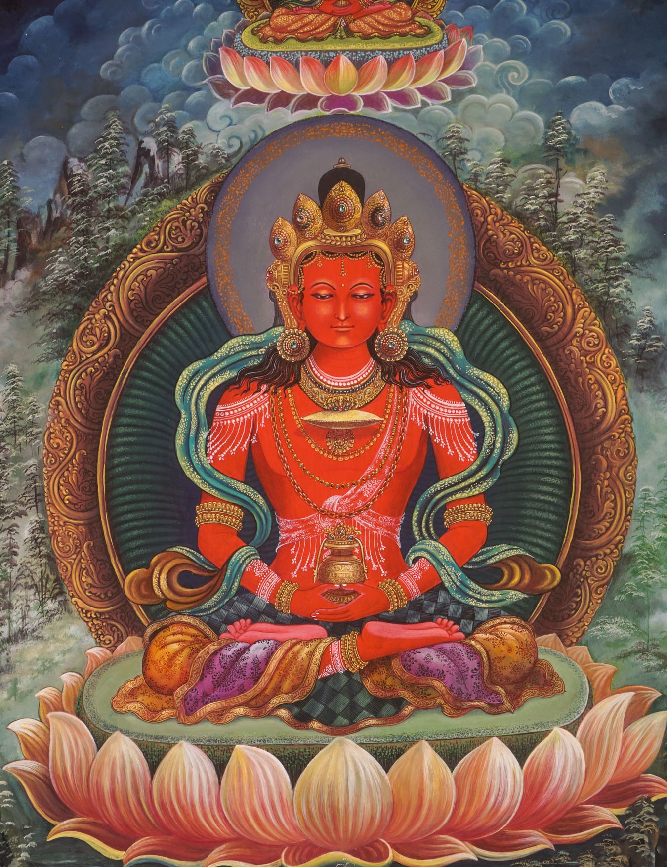 Newari Amitayus Buddha Thangka- Paubha Art
