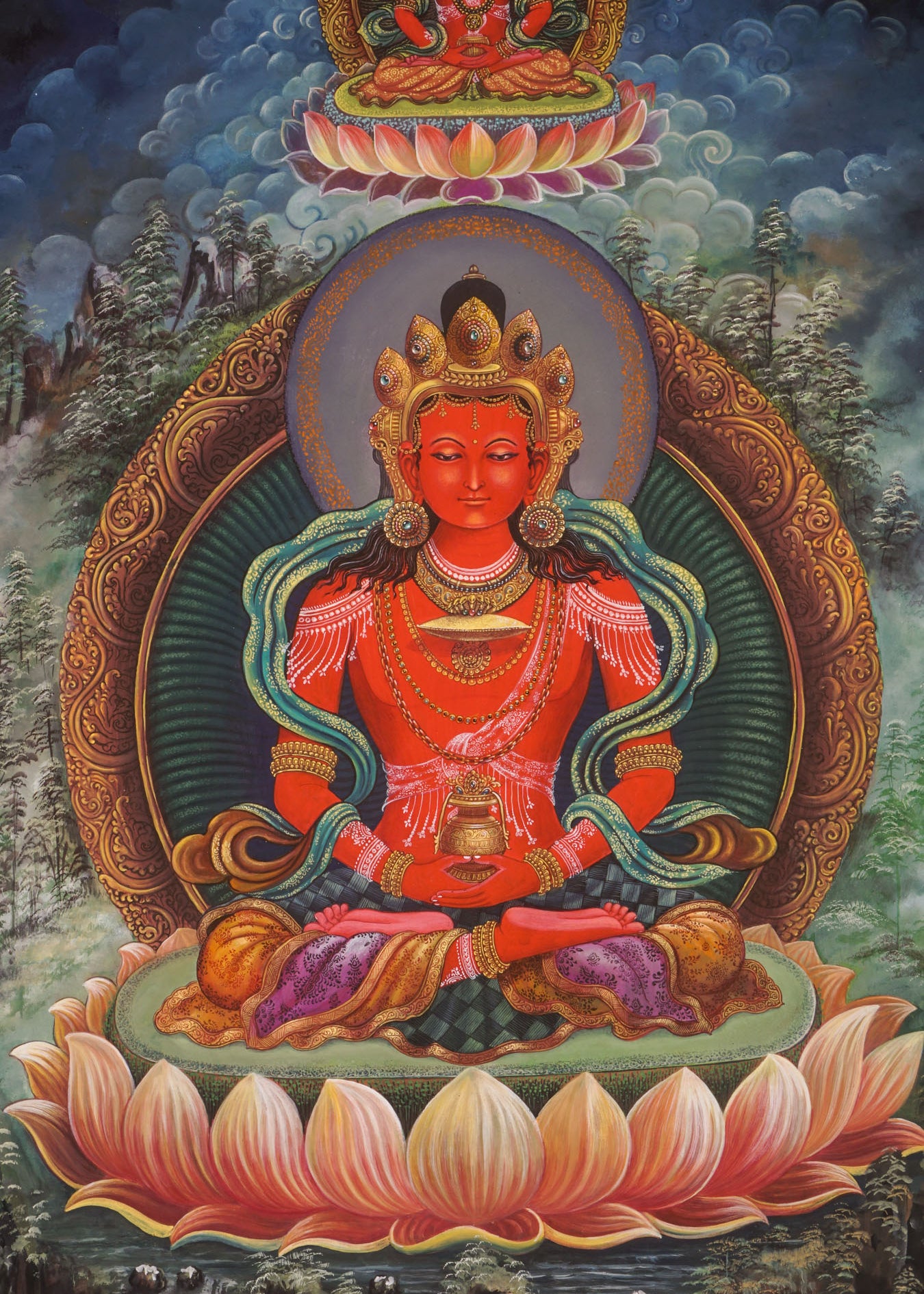 Newari Amitayus Buddha Thangka- Paubha Art