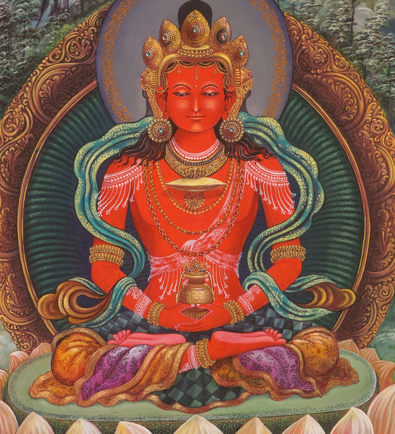 Newari Amitayus Buddha Thangka-Paubha Art