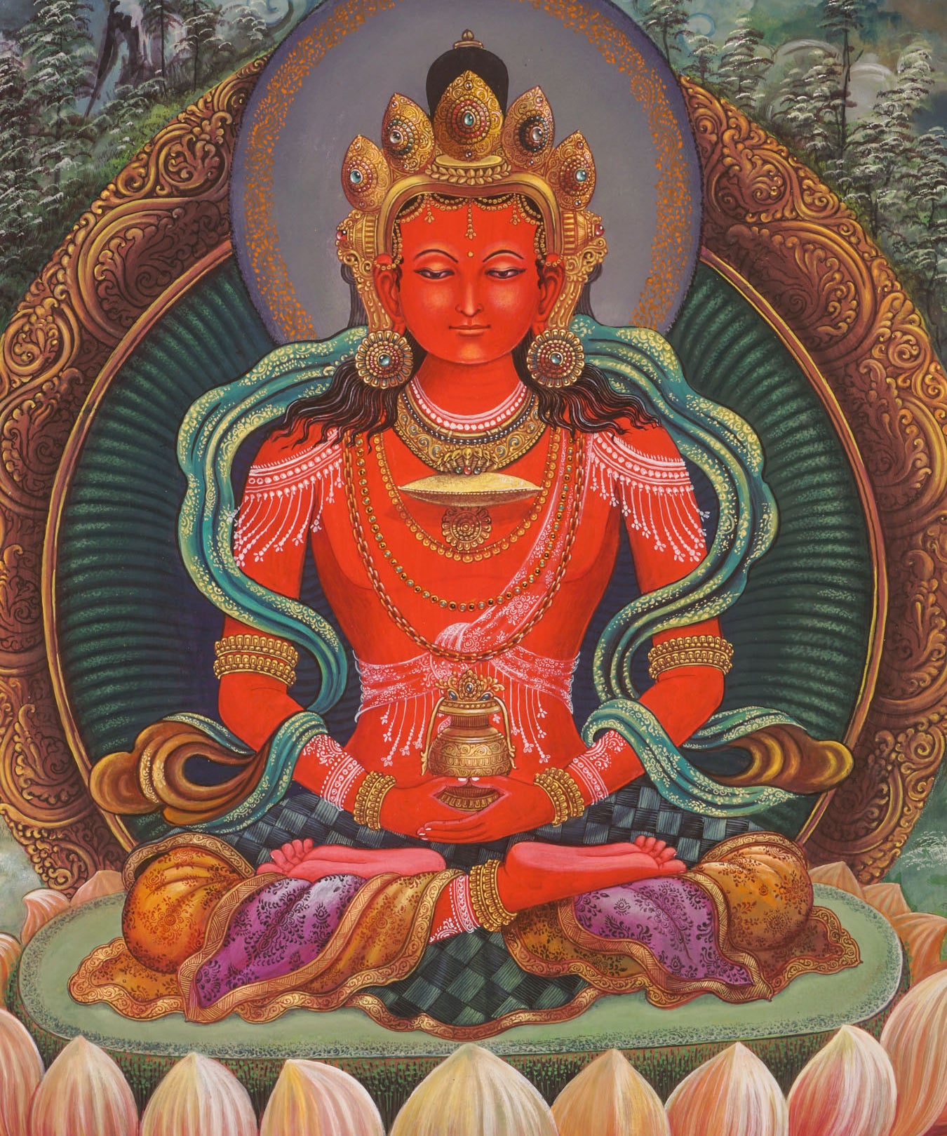 Newari Amitayus Buddha Thangka-Paubha Art
