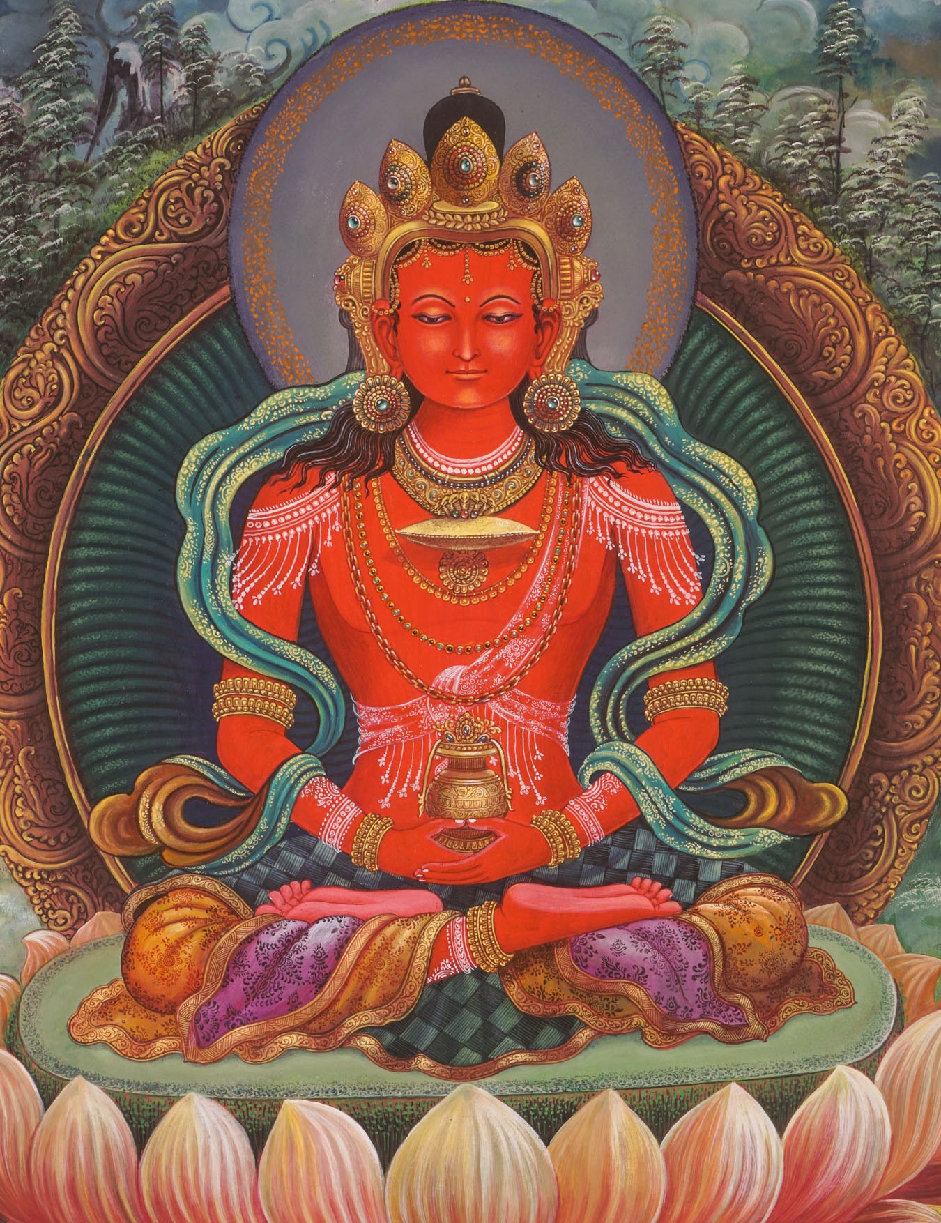 Newari Amitayus Buddha Thangka-Paubha Art