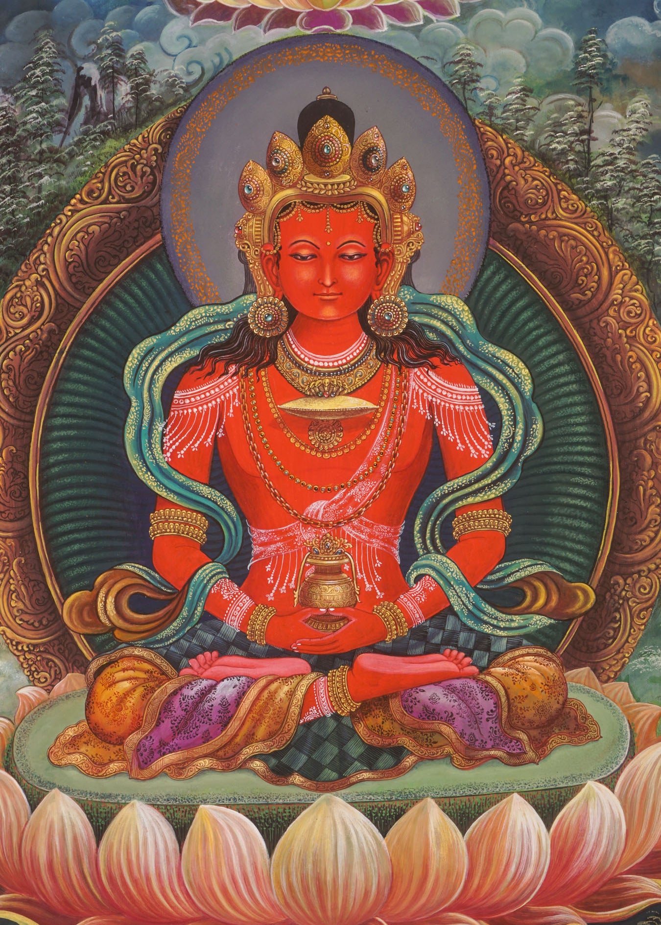 Newari Amitayus Buddha Thangka-Paubha Art