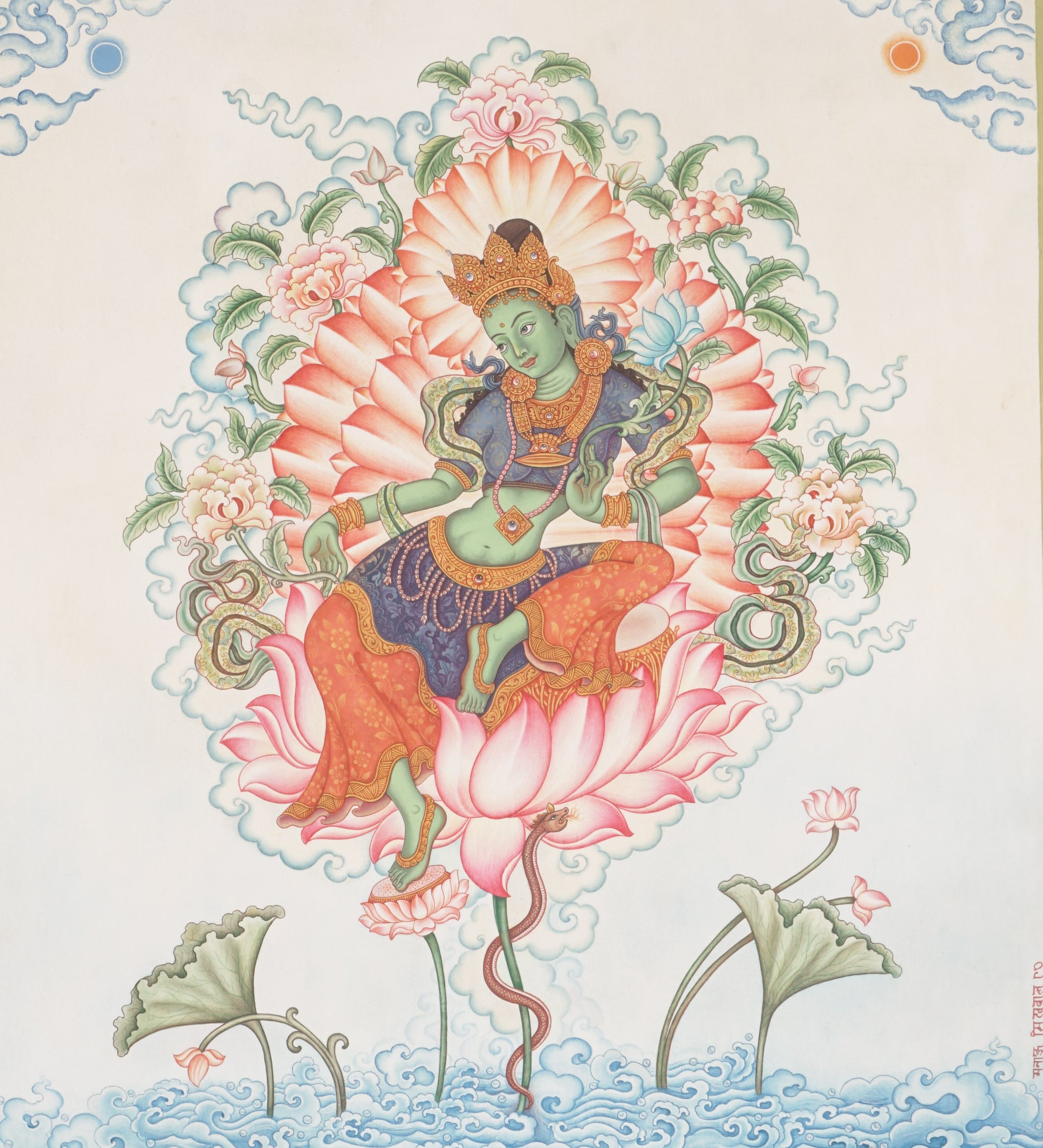 Newari Green Tara Thangka Painting
