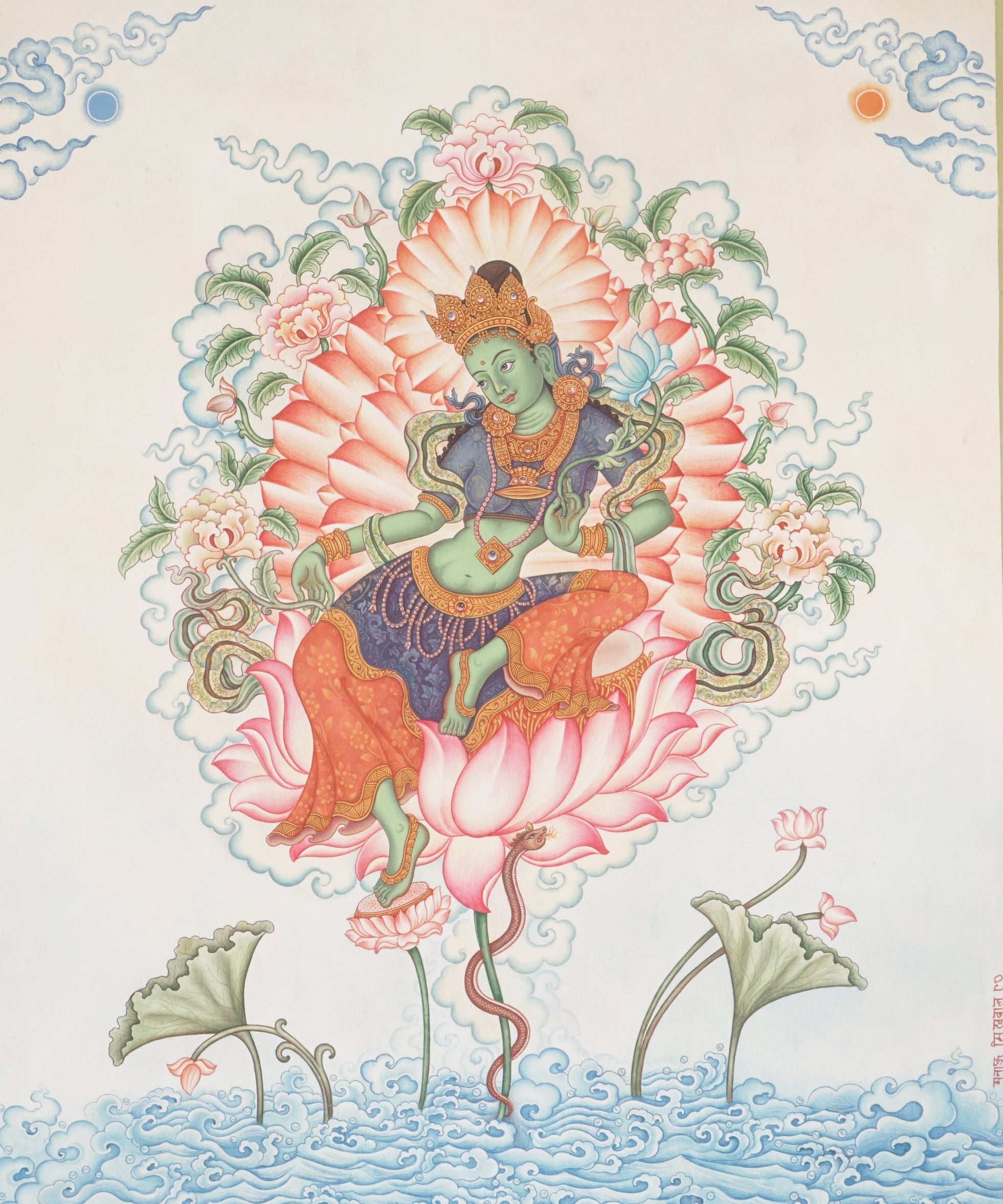 Newari Green Tara Thangka Painting