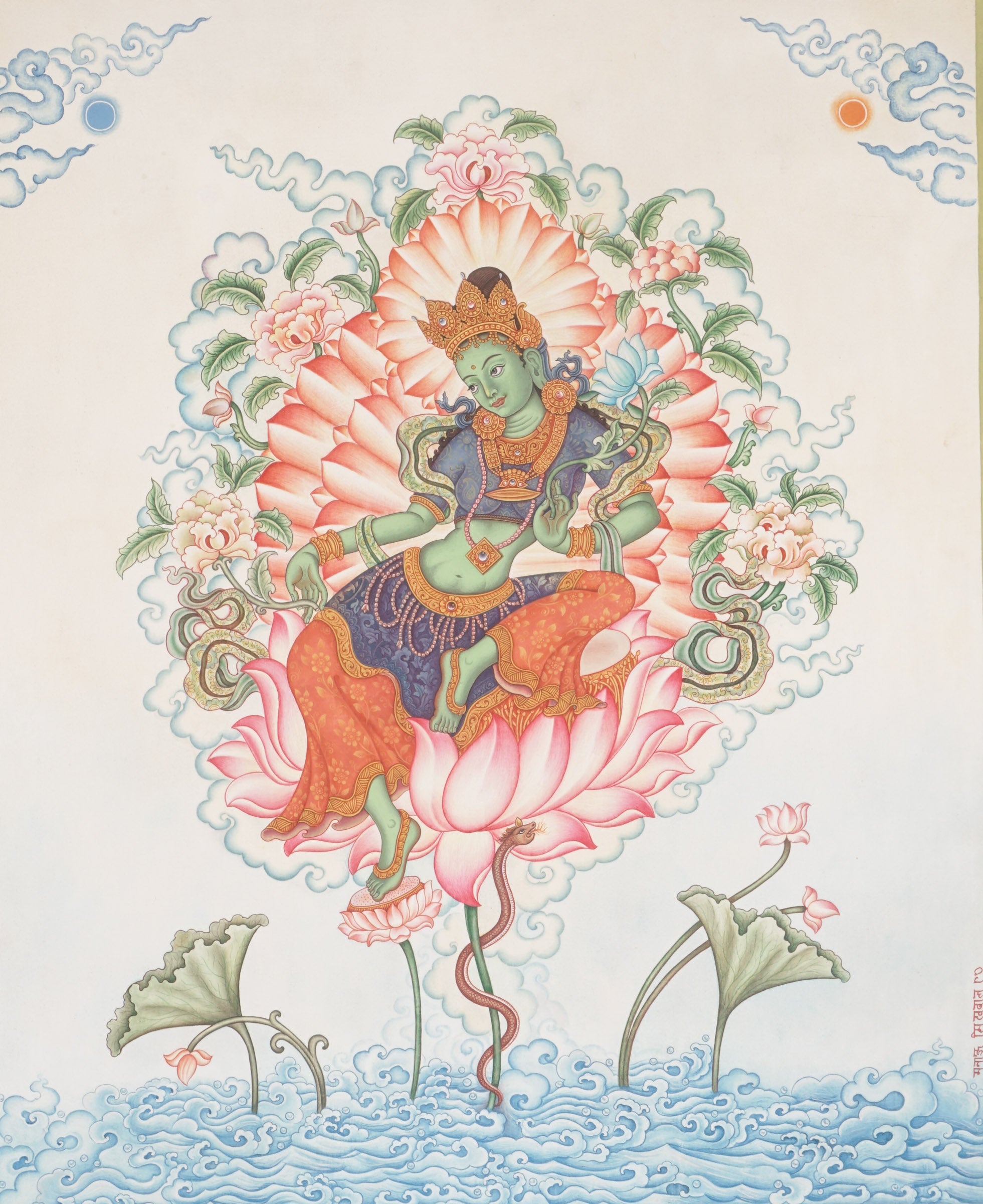 Newari Green Tara Thangka Painting