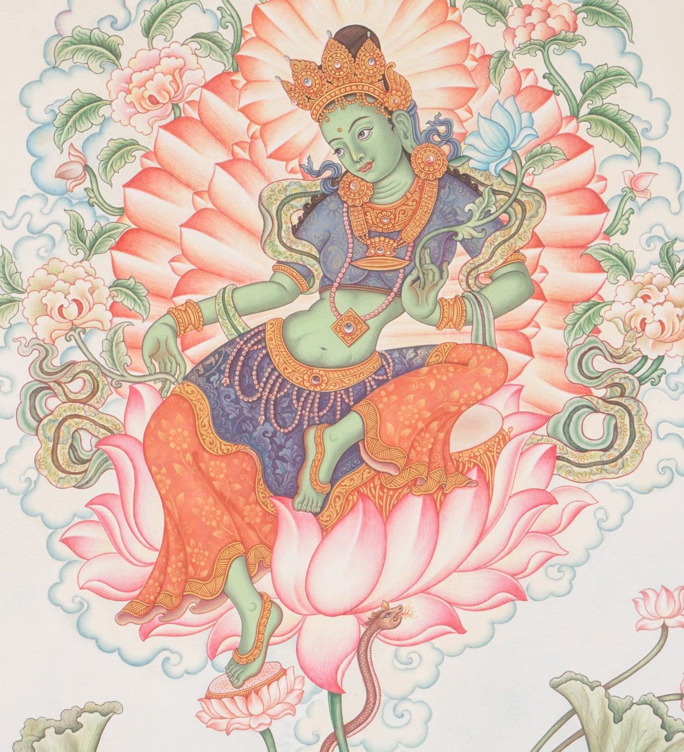 Newari Green Tara Thangka Painting
