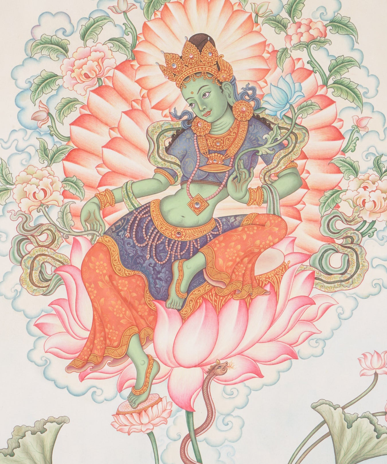 Newari Green Tara Thangka Painting
