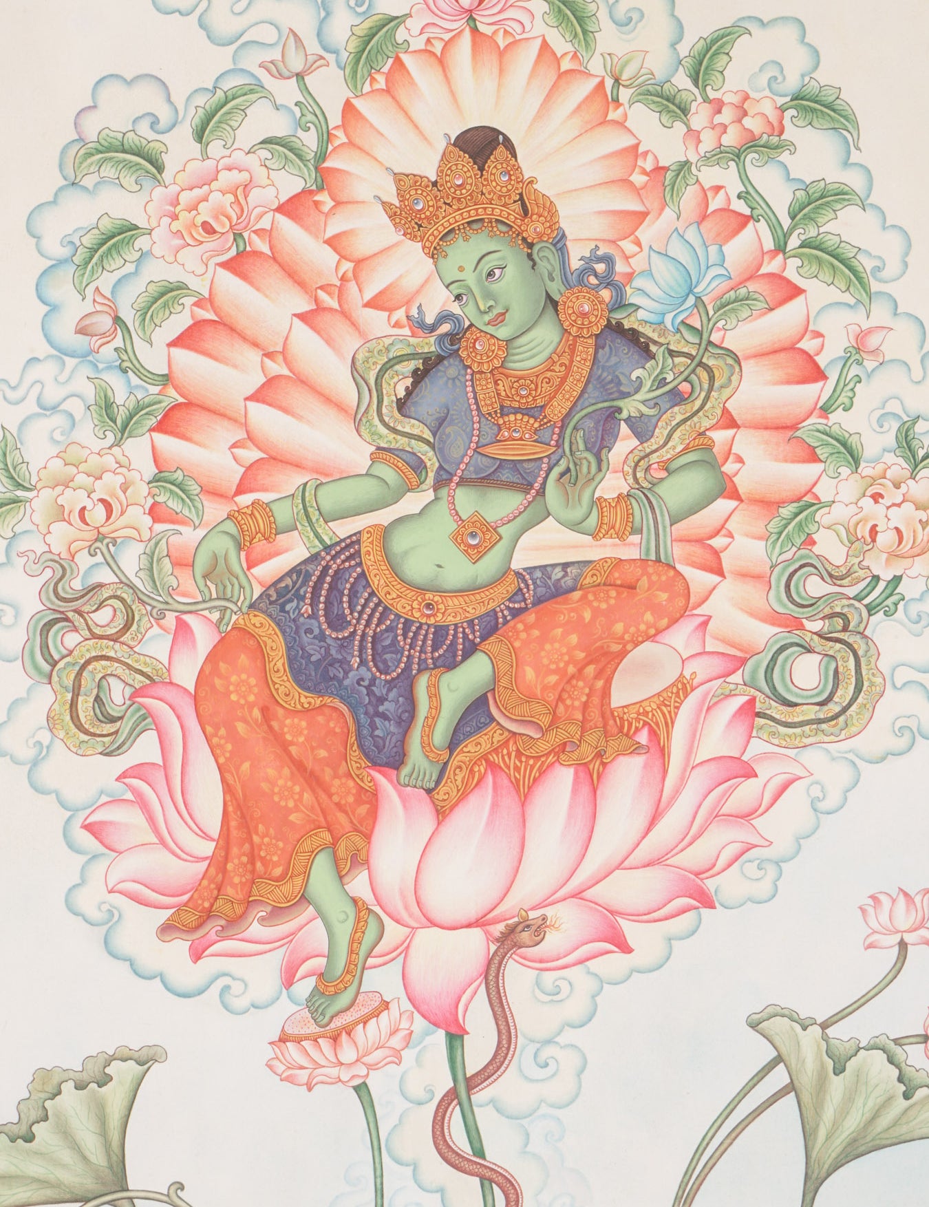 Newari Green Tara Thangka Painting