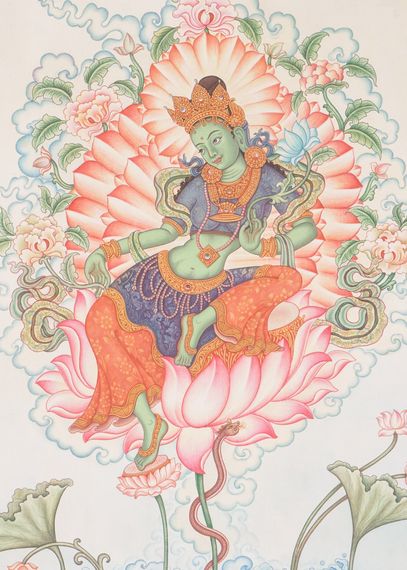Newari Green Tara Thangka Painting