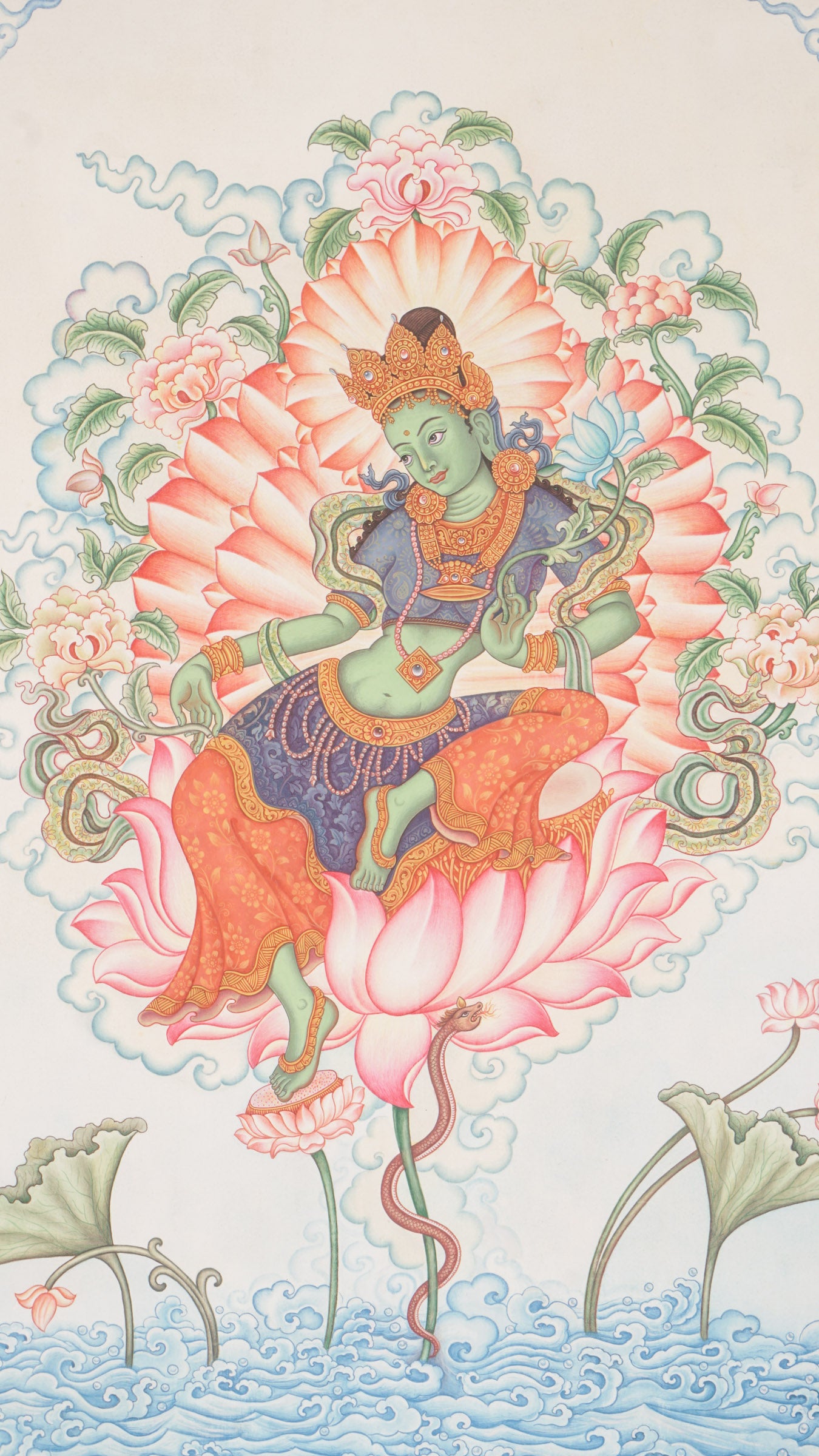 Newari Green Tara Thangka Painting
