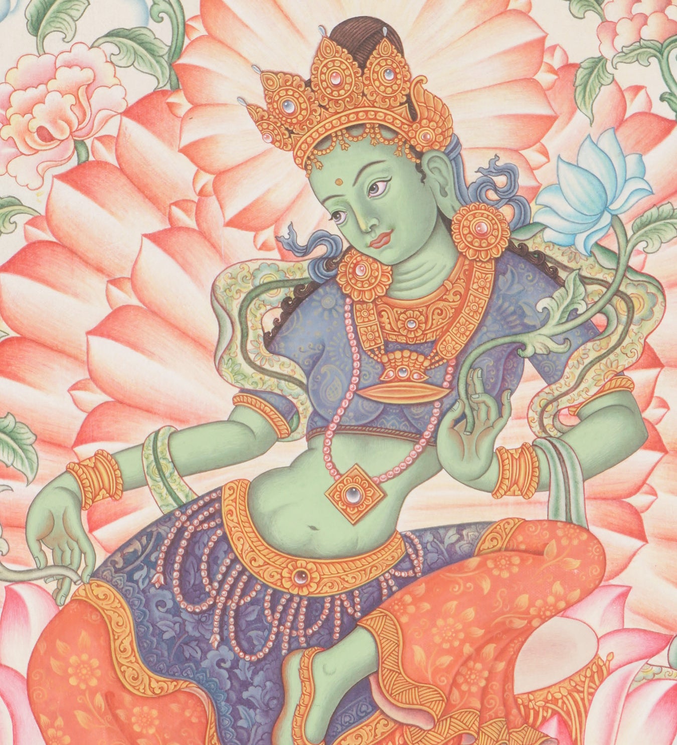Newari Green Tara Thangka Painting