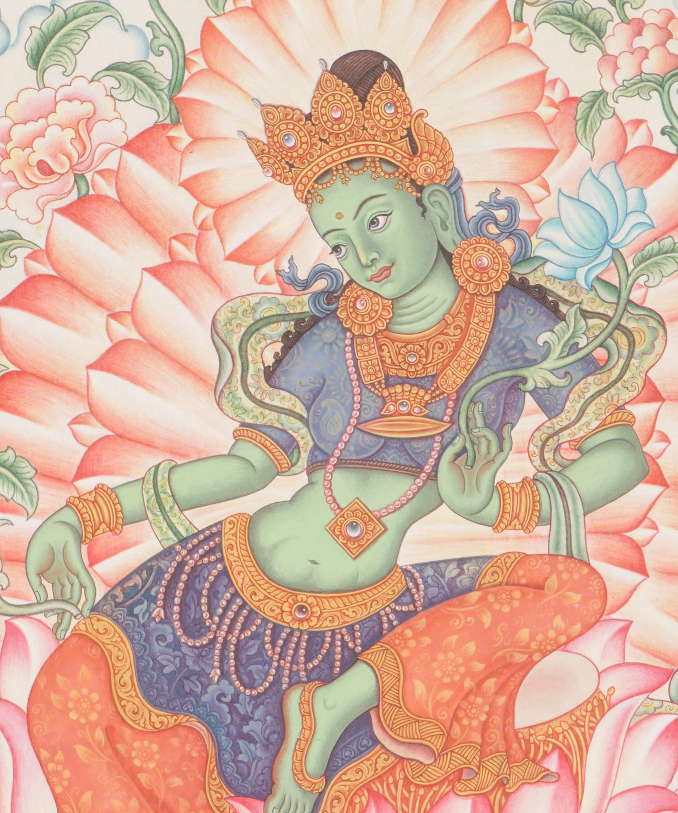 Newari Green Tara Thangka Painting