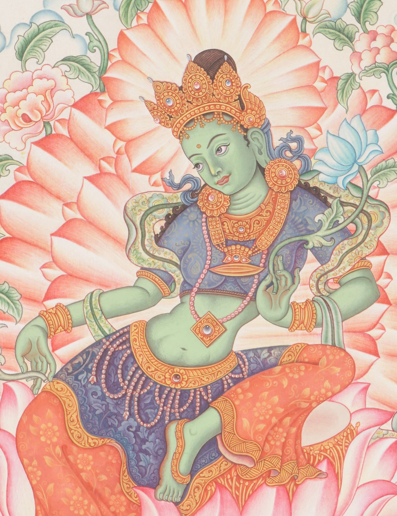 Newari Green Tara Thangka Painting
