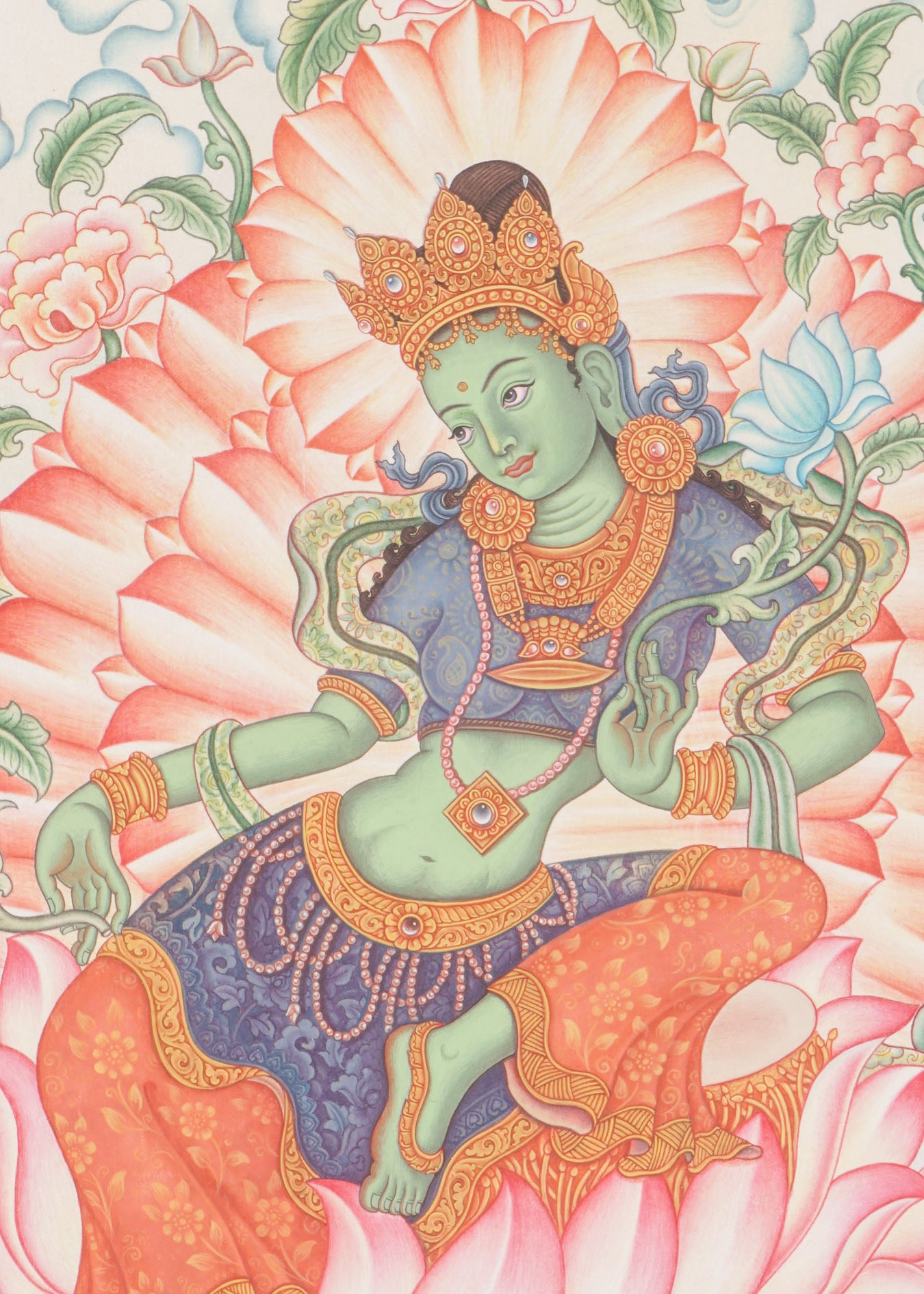 Newari Green Tara Thangka Painting