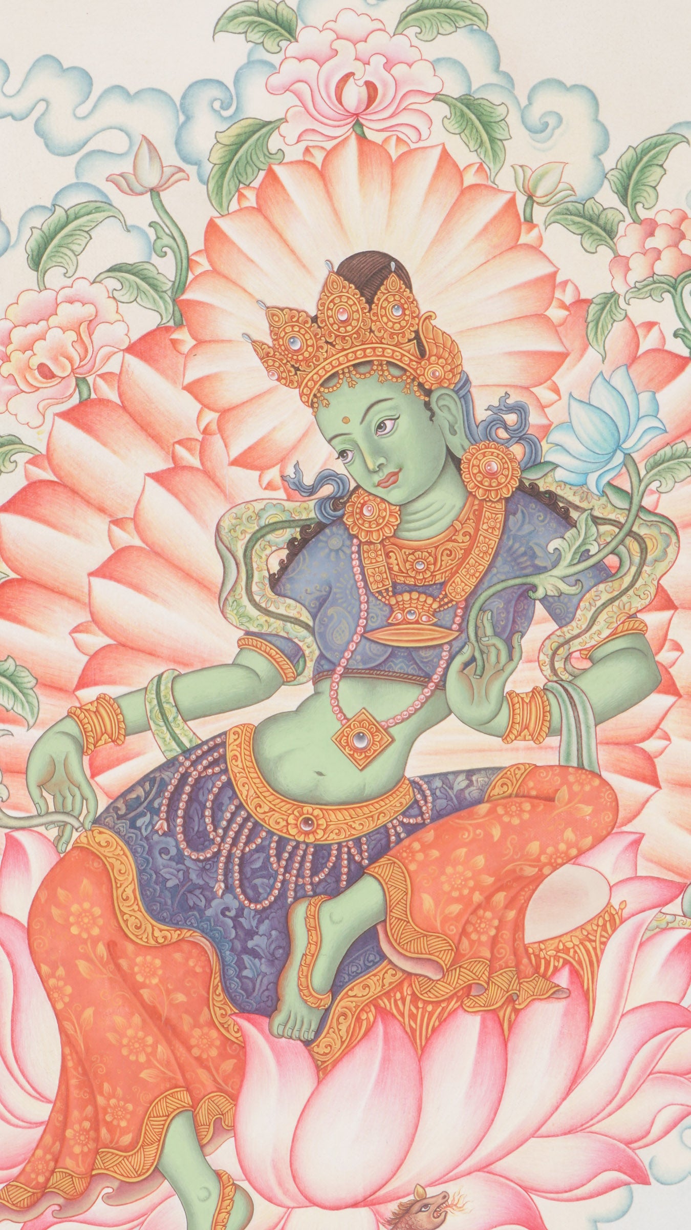 Newari Green Tara Thangka Painting