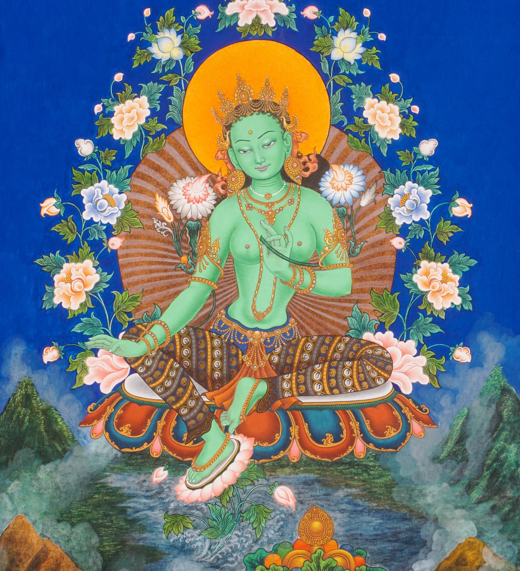 Green Tara Thangka Painting